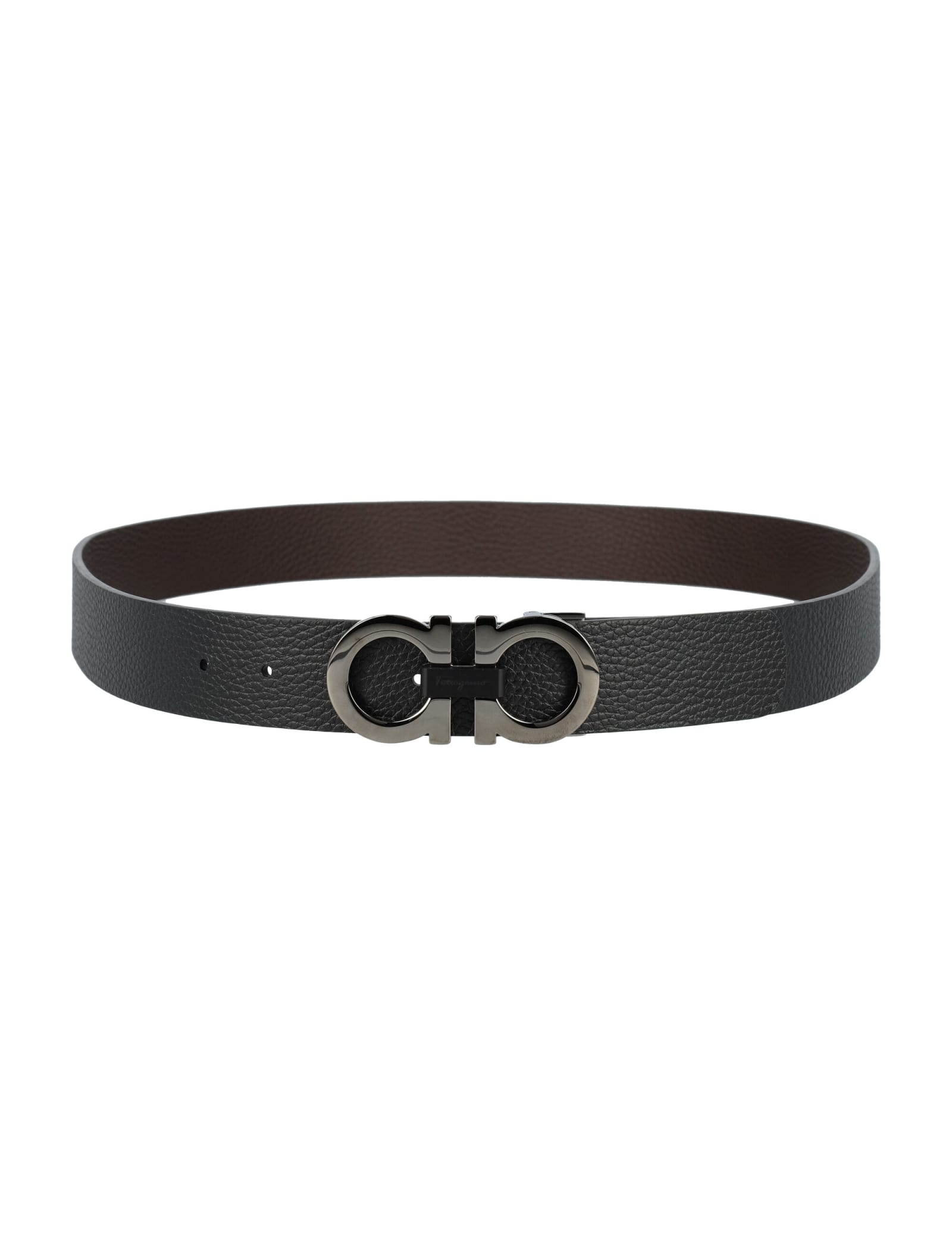 Ferragamo Reversible And Adjustable Gancini Belt In Black