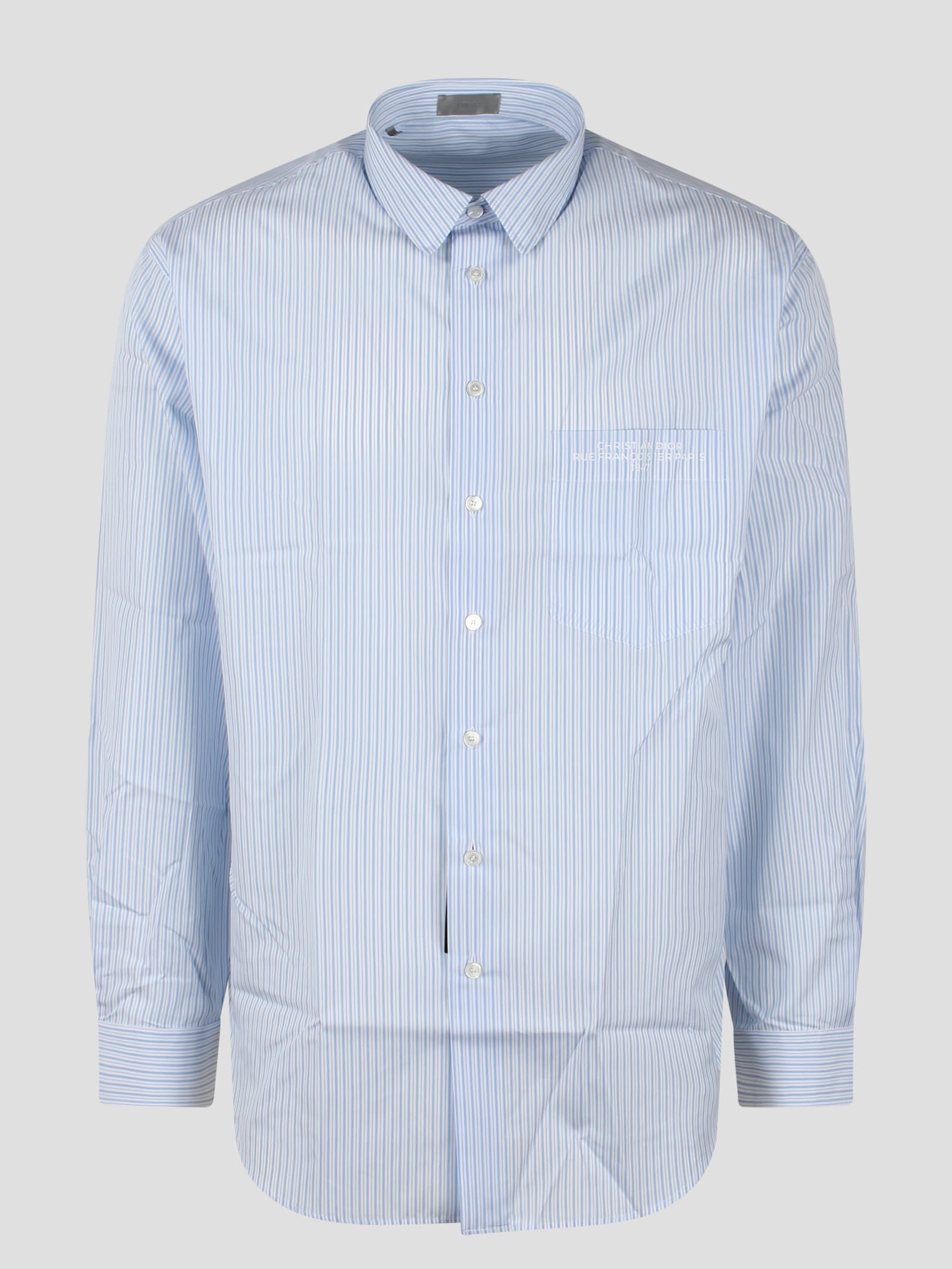 Shop Dior Striped Cotton Poplin Shirt In Blue