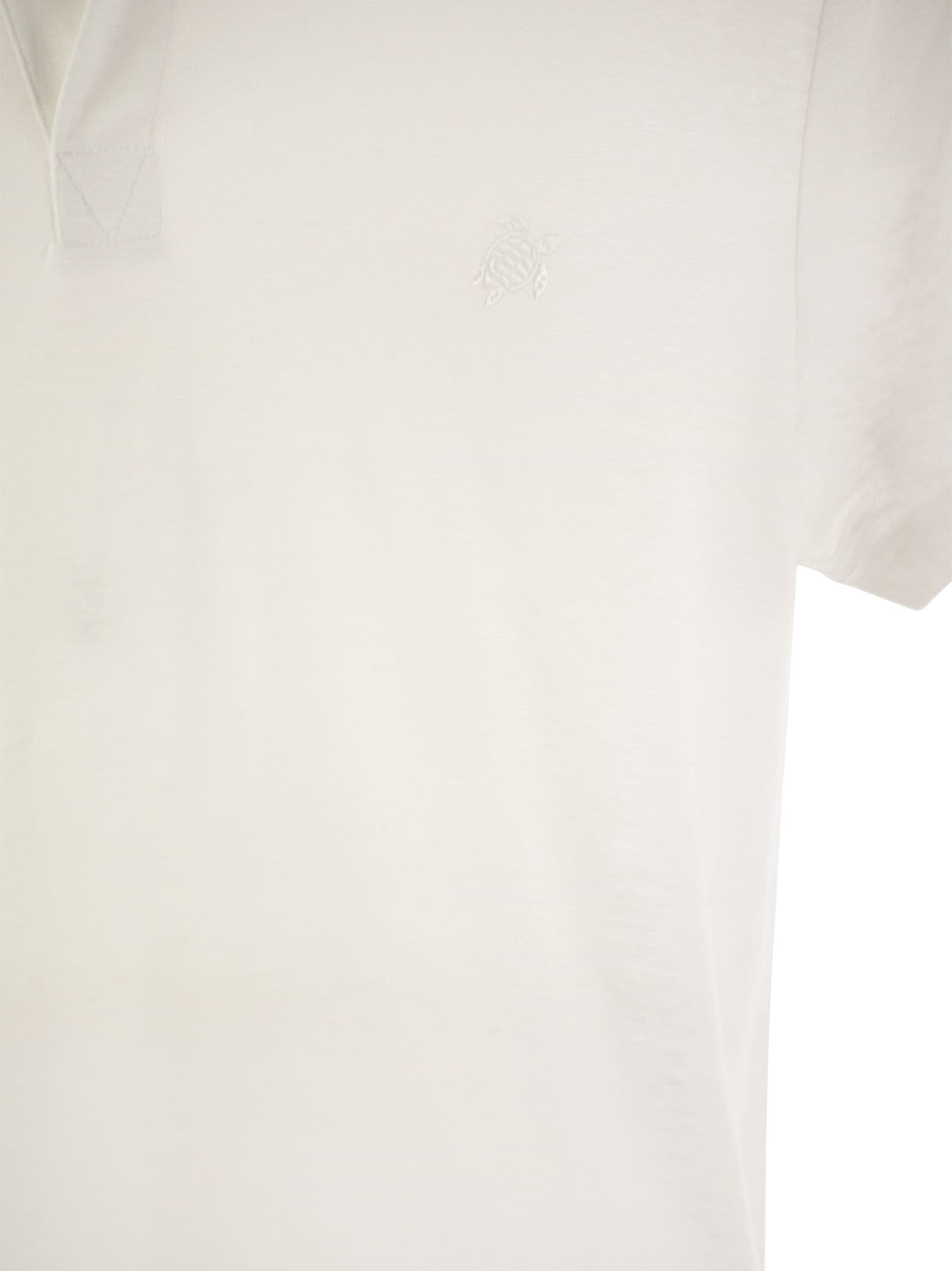 Shop Vilebrequin Short-sleeved Linen Polo Shirt In White