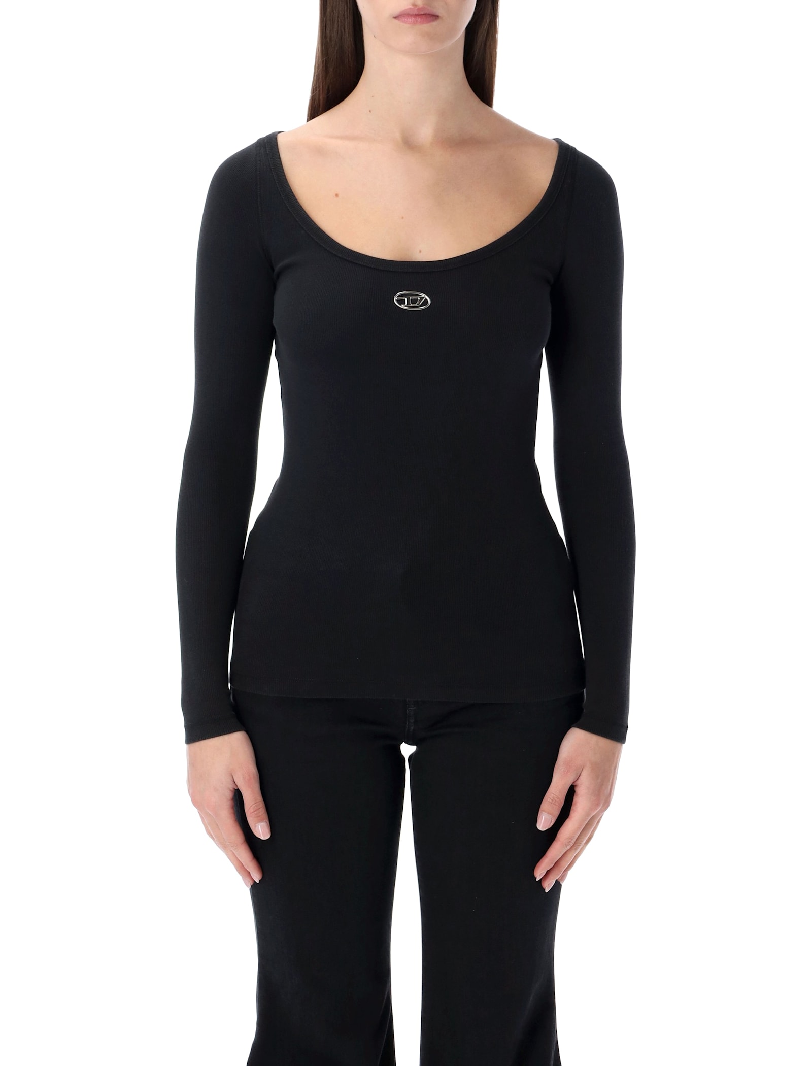 Diesel T-bal-od Long-sleeve Ribbed Cotton Top In Black
