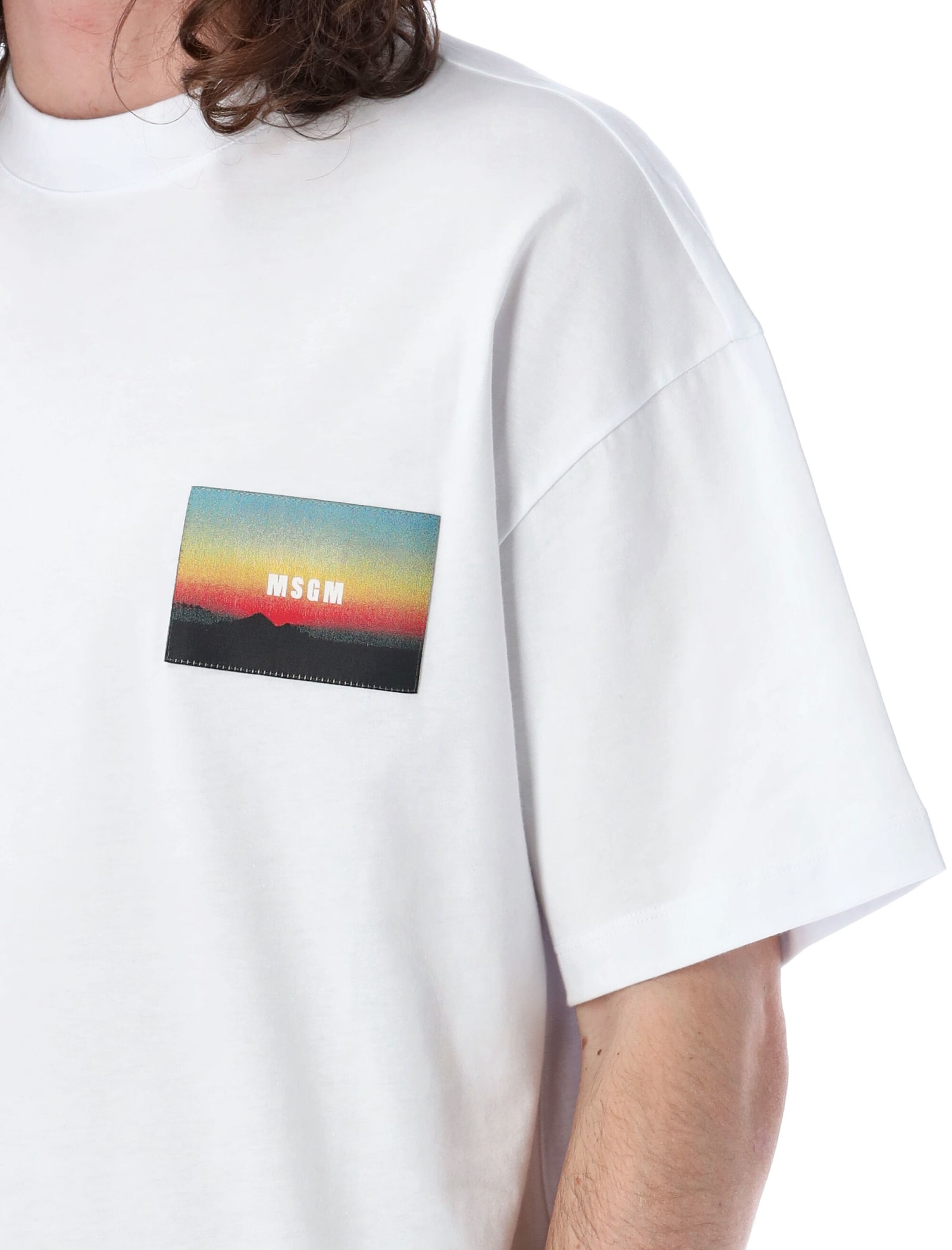 Shop Msgm Sunrise Patch T-shirt In Optical White
