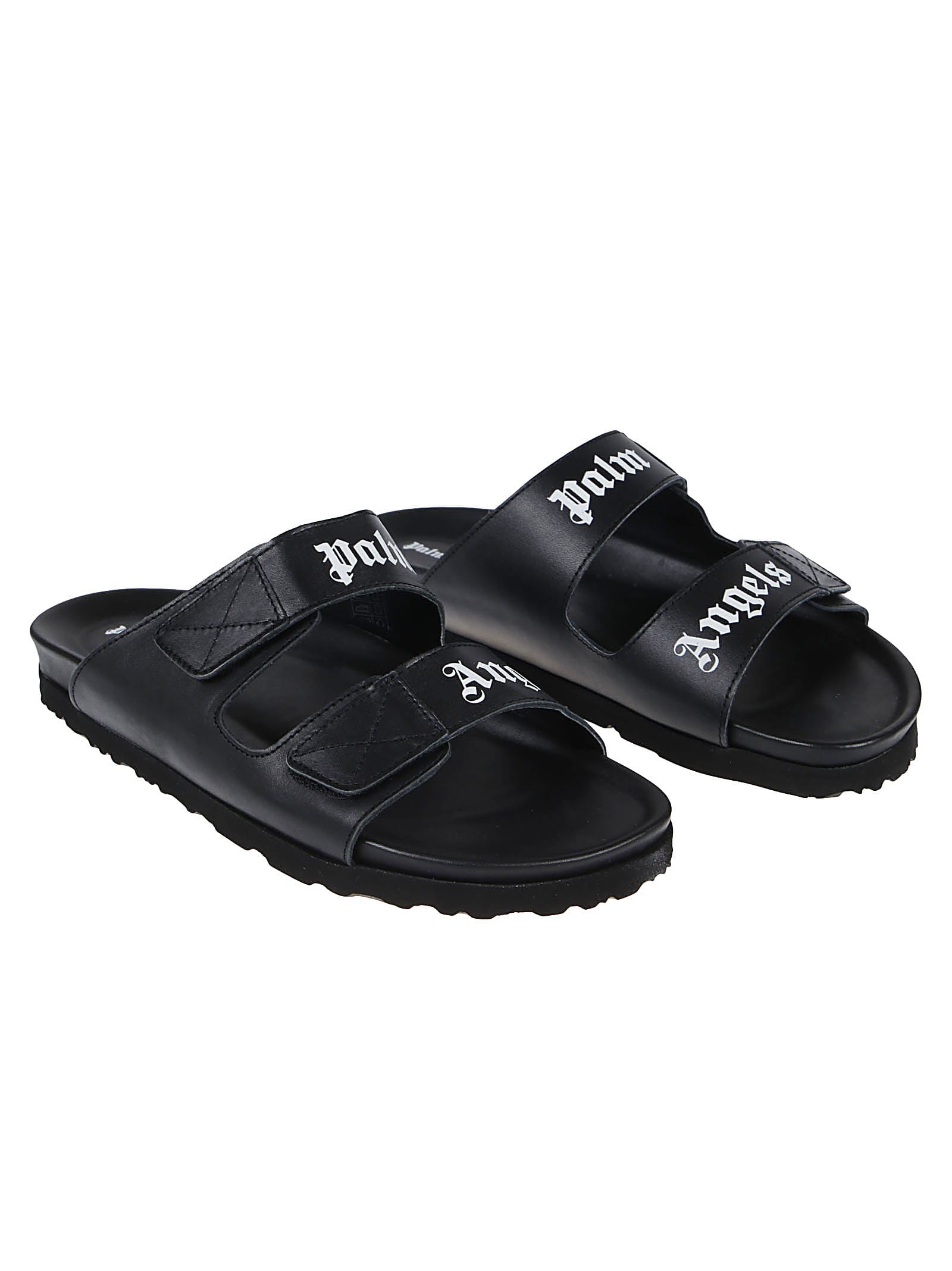 Shop Palm Angels Logo Print Touch-strap Sandals In Black White