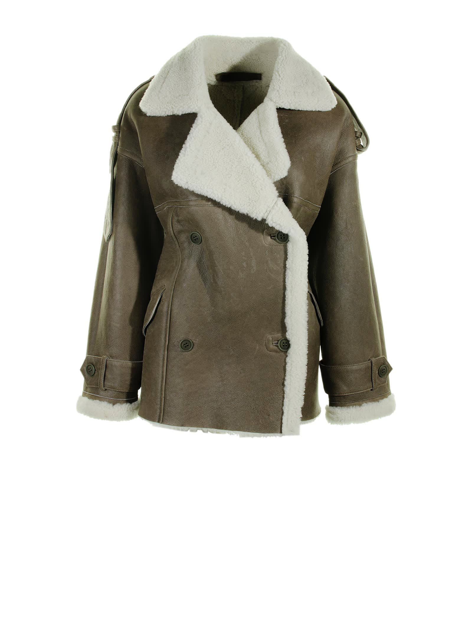 Salvatore Santoro Shearling-fur Double-breasted Jacket In Green