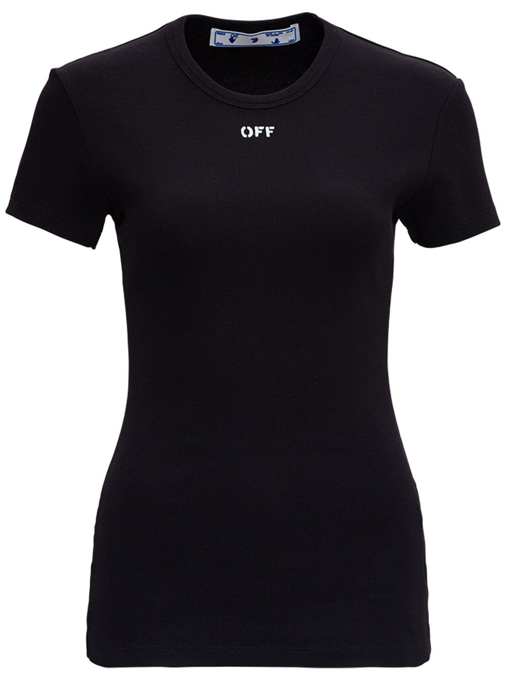 Off-White Black Ribbed Cotton T-shirt With Logo