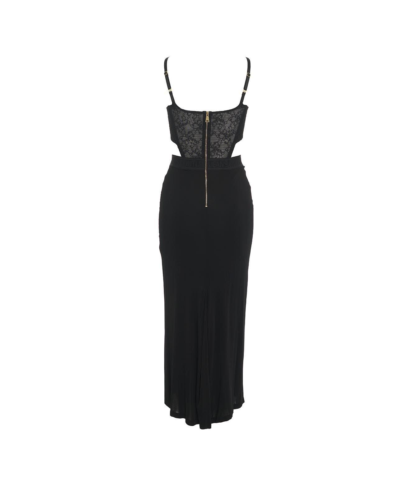 Shop Versace Jeans Couture Lace-detailed Bustier Midi Dress In Black