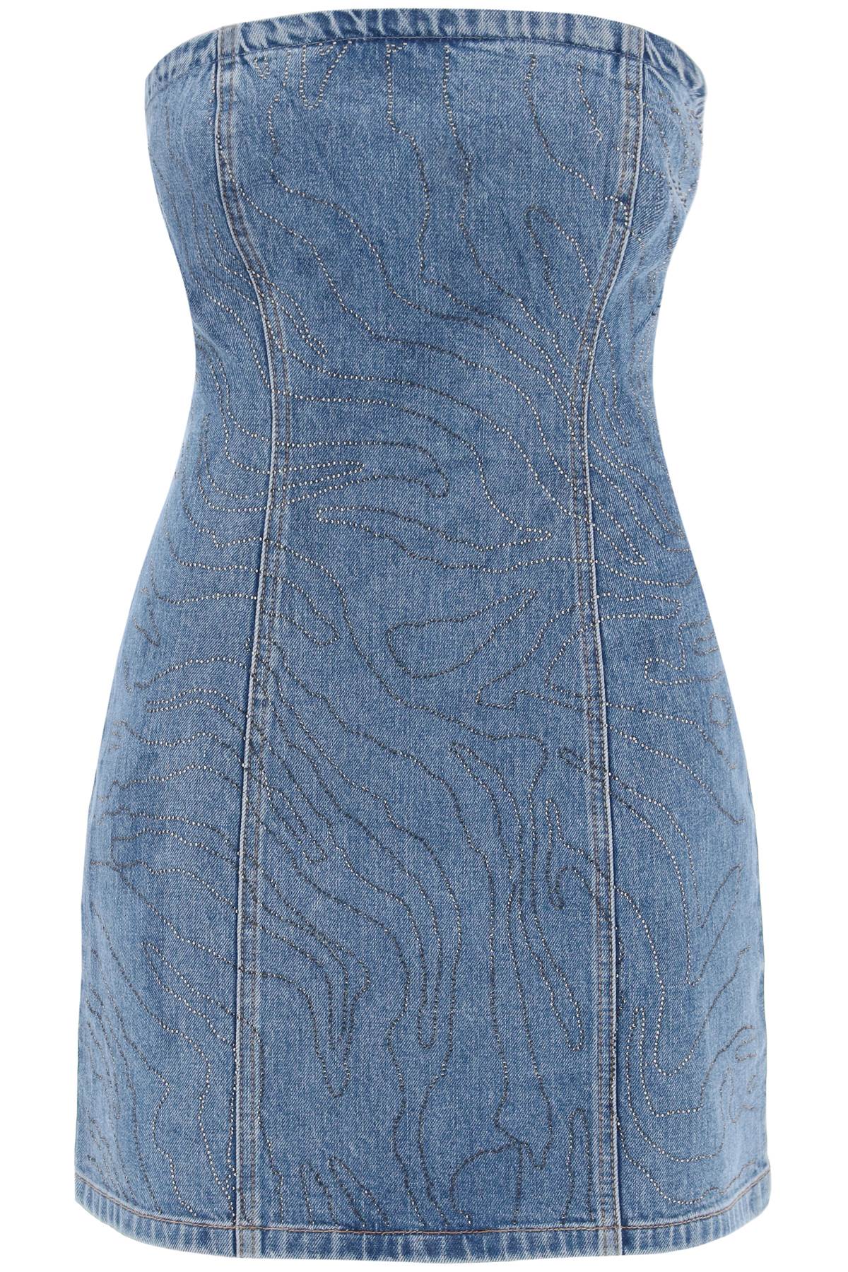 Denim Mini Dress With Rhinestones