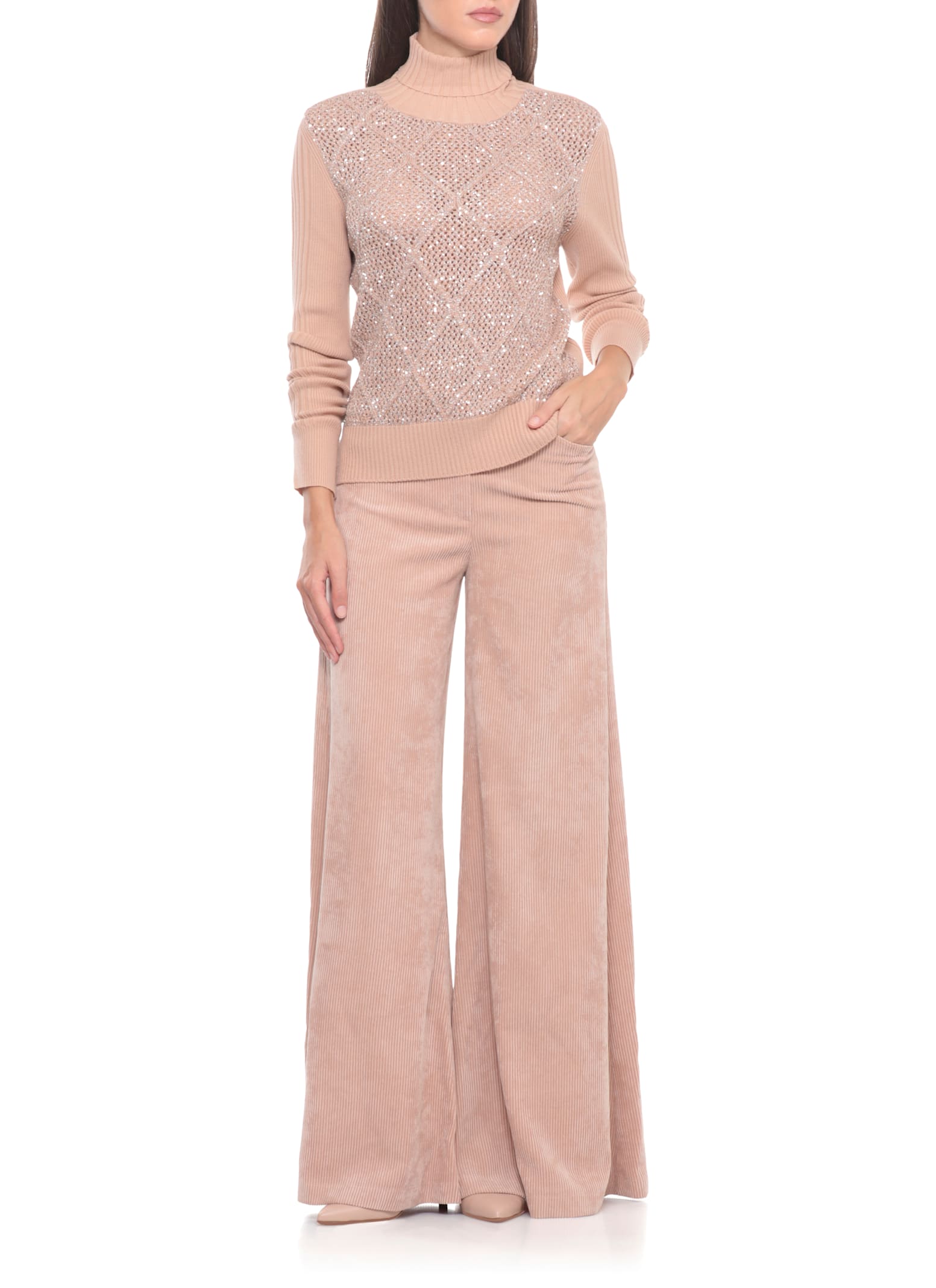 D Exterior Sweater With Paillettes In Pink