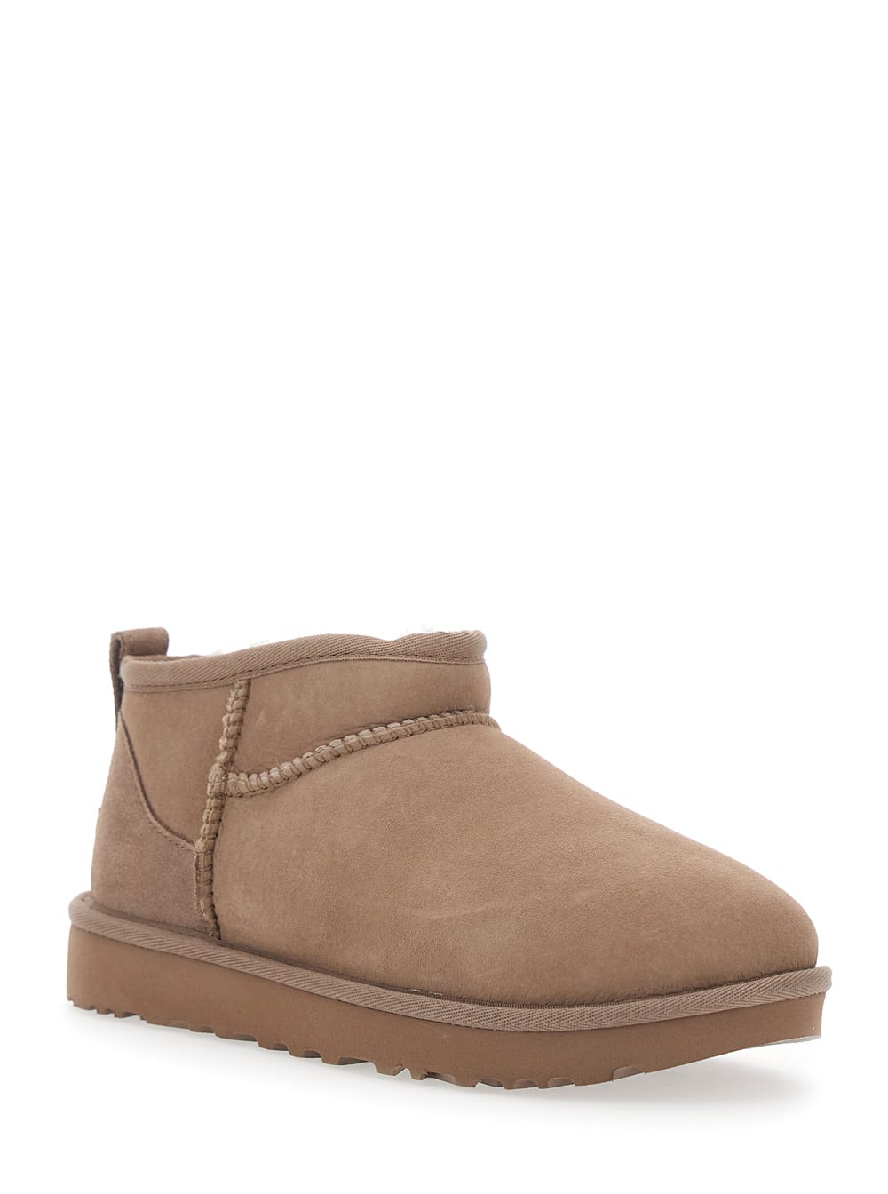Ugg 'ultra Mini' Beige Ankle Boots With Logo On The Heel In Suede Woman In Nude