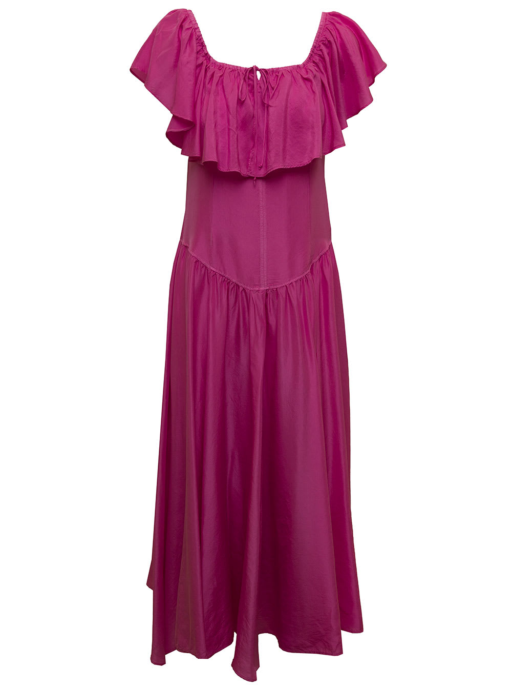 Forte Forte Forte-forte Womans Pink Silk Long Dress In With Ruffles