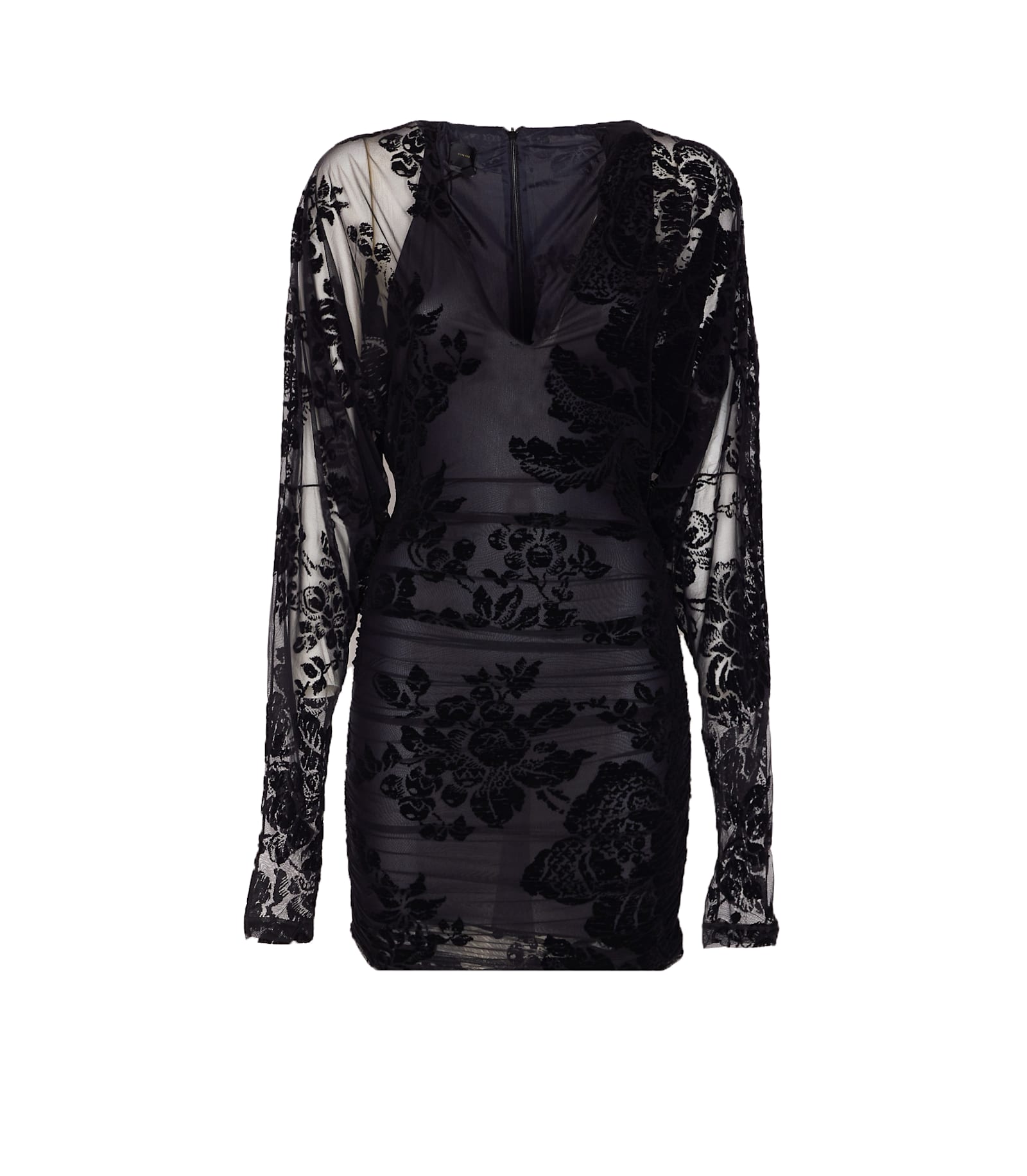 Pinko Mini Dress With Textured Floral Pattern In Black
