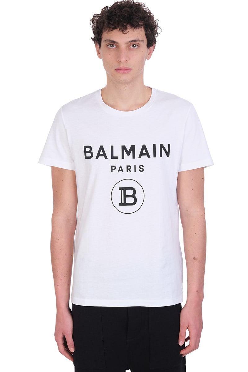 Balmain Flocked Logo-print T-shirt In Gab Blanc/n | ModeSens