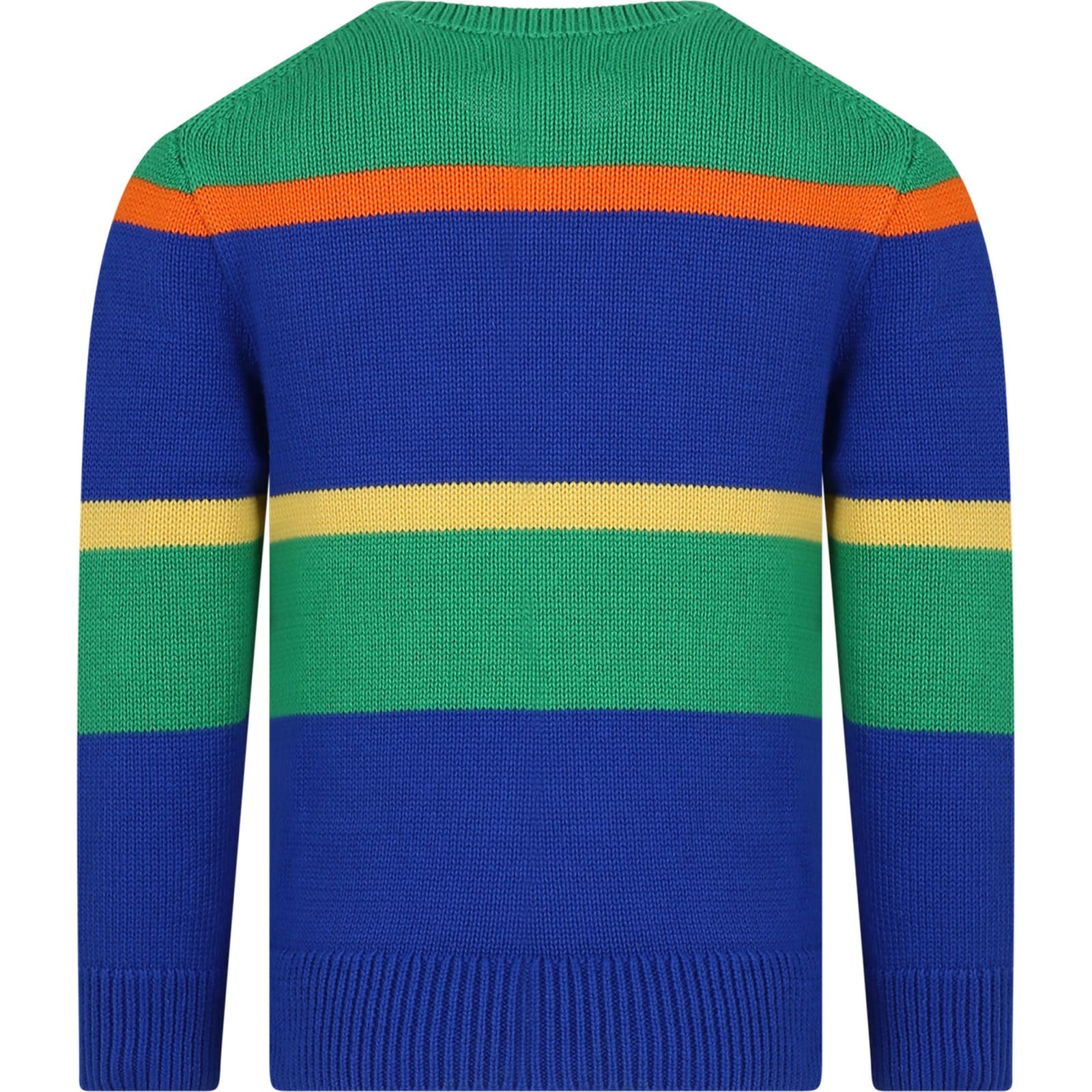 Shop Ralph Lauren Blue Sweater For Boy With Logo And Iconic Pony In Multicolor
