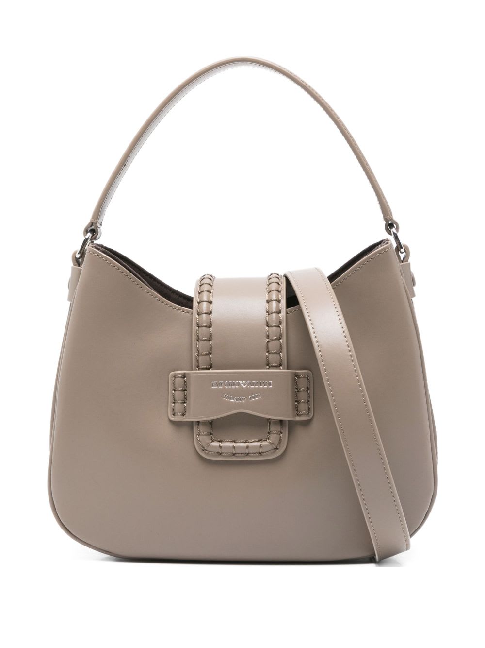 Emporio Armani Small Leather Shoulder Bag In Gray