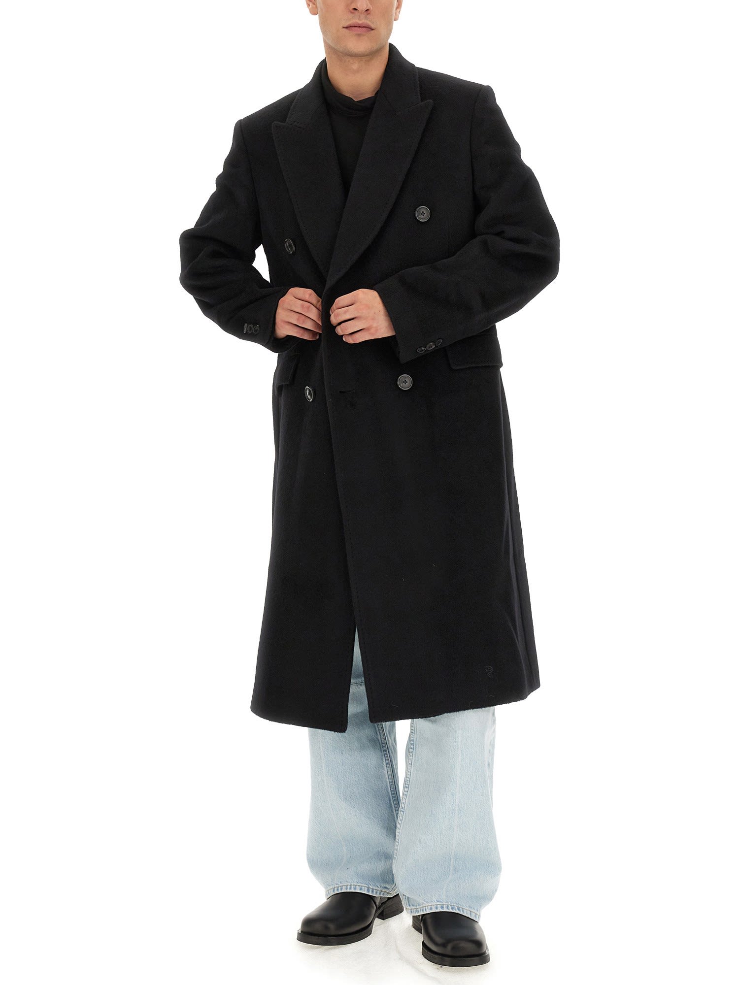 Our Legacy Oversize Double-breasted Coat Notched Lapels In Black