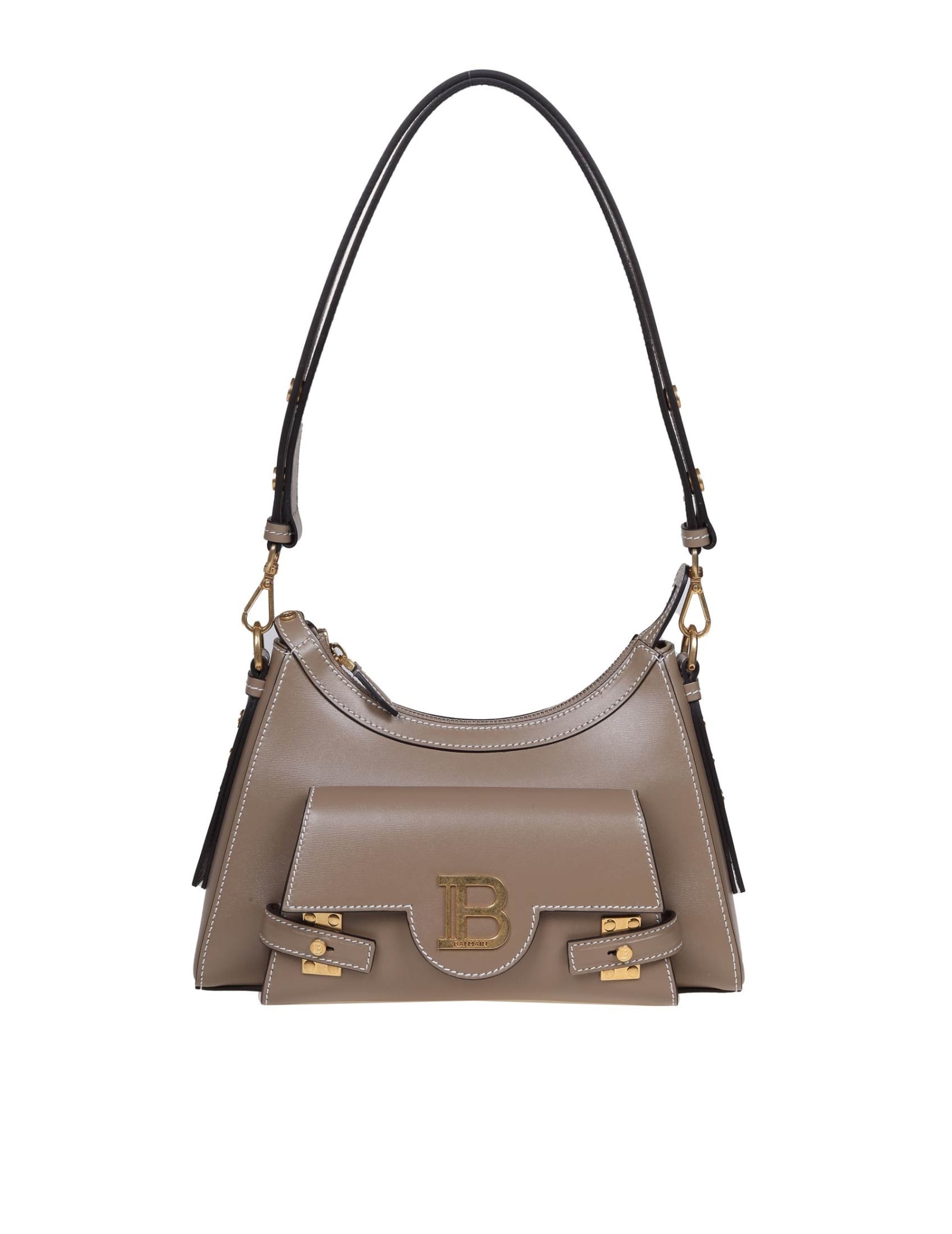 Shop Balmain B-buzz Hobo Shoulder Bag In Taupe Color Leather