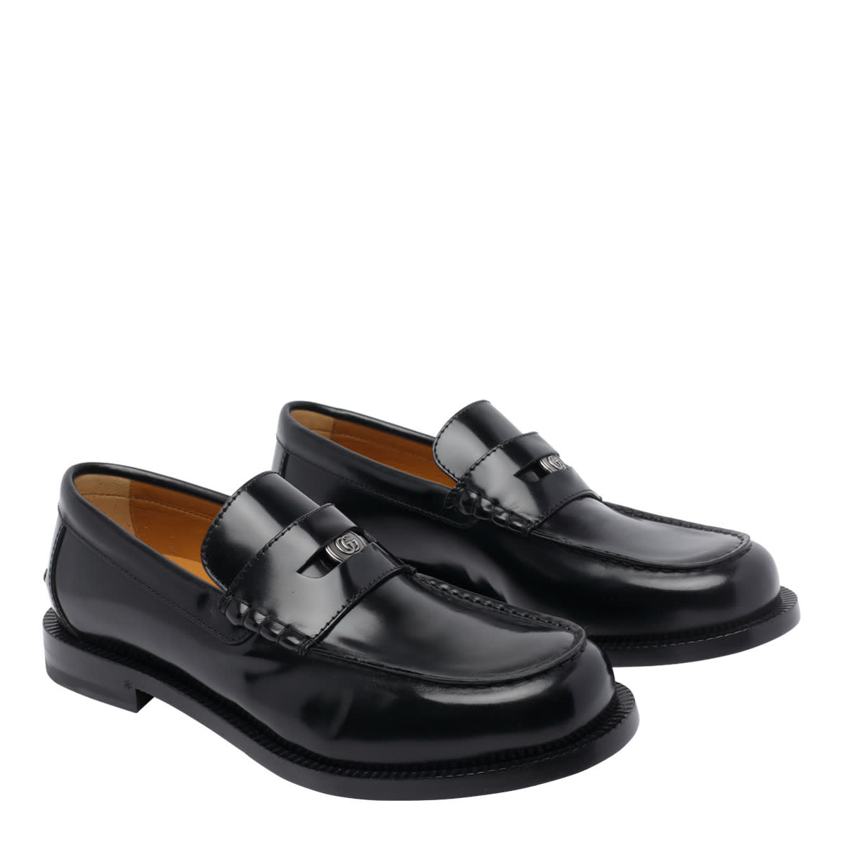Gucci Round Toe Leather Loafers With Removable Detail In Black