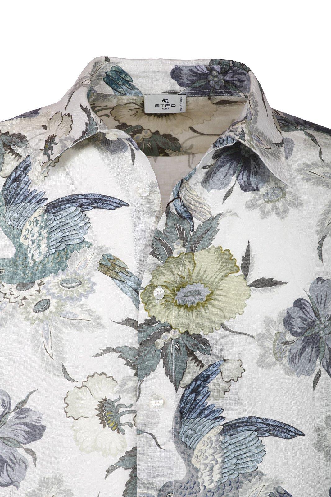 Shop Etro Allover Floral Print Long-sleeved Shirt