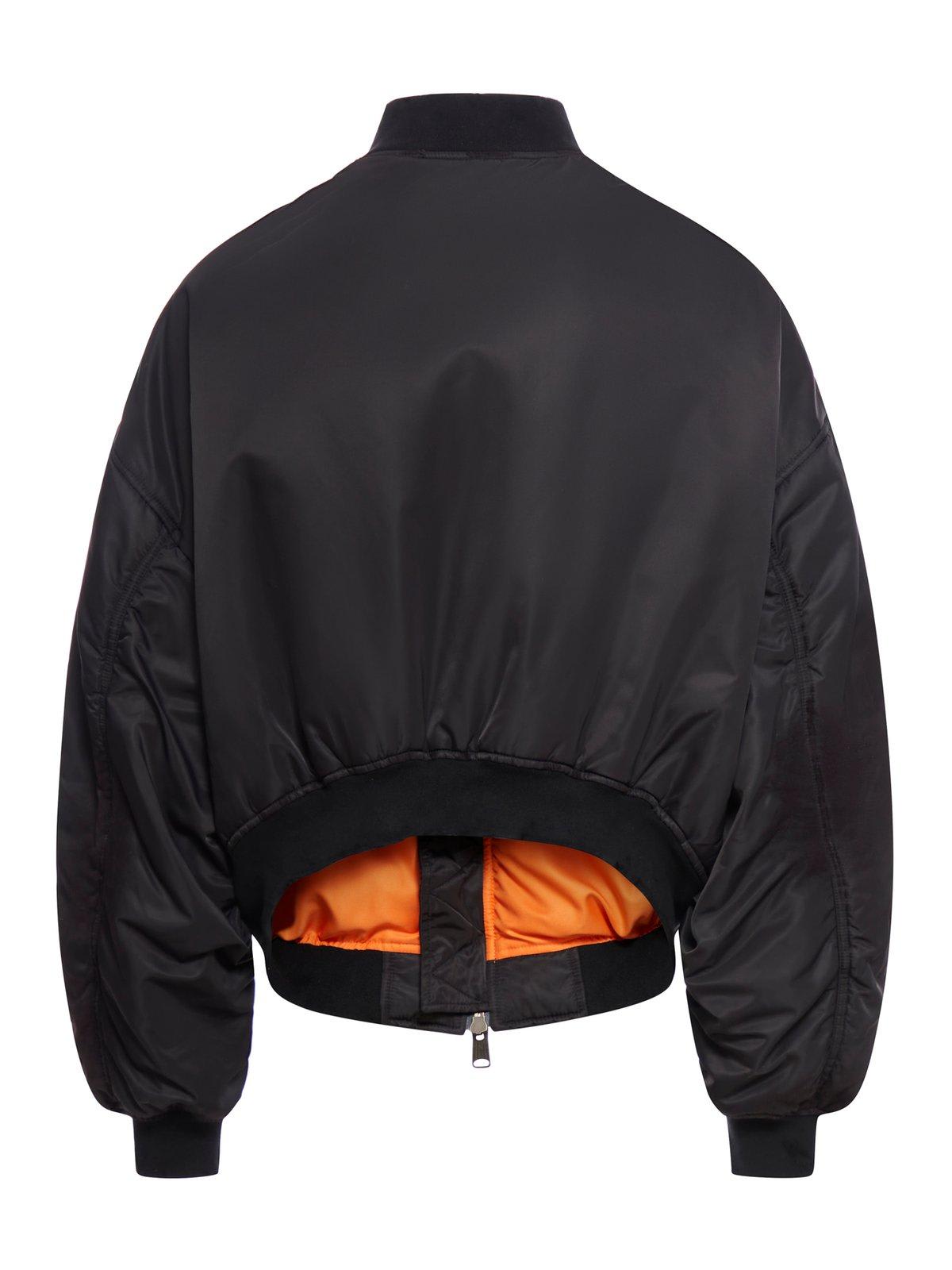 Shop Balenciaga Off-shoulder Zipped Bomber Jacket In Black