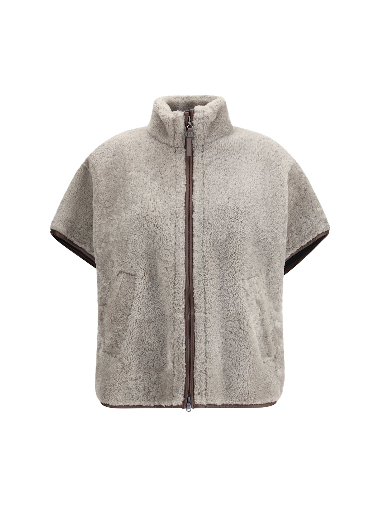Brunello Cucinelli Sheepskin Jacket With Adjustable Drawstring Waist In Gray