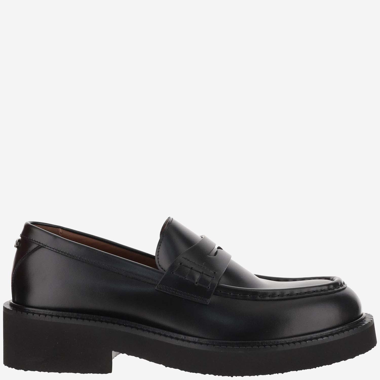 Shop Valentino Leather Loafers In Black