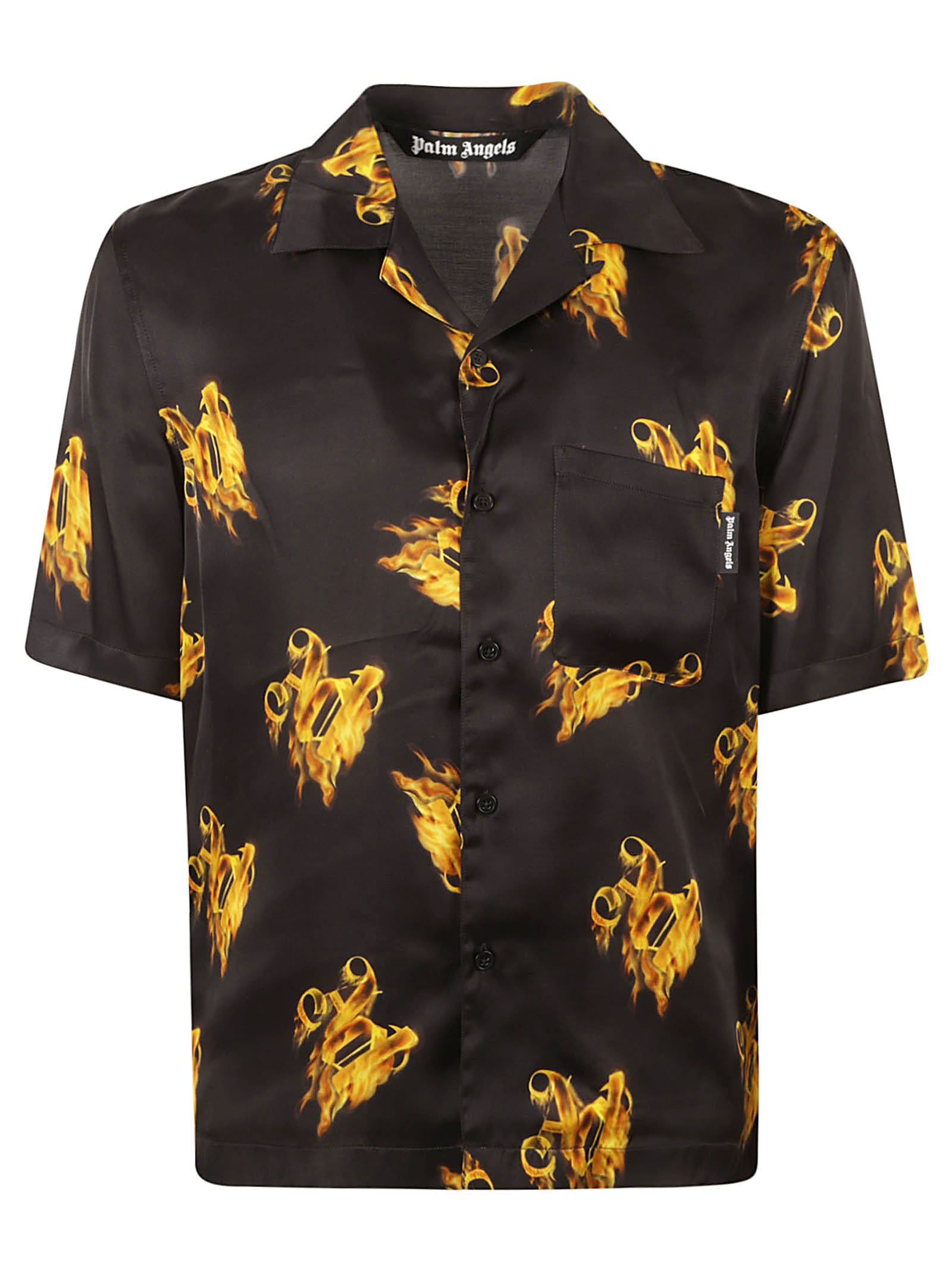 Shop Palm Angels Burning Monogram Shirt In Black/gold