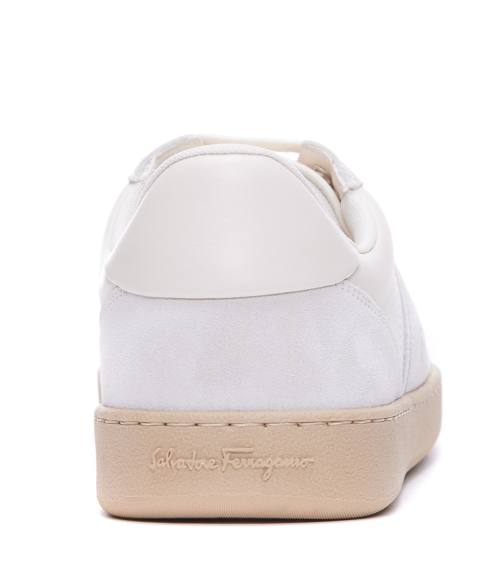 Ferragamo Salvatore  Cream Leather Achille 1' Sneakers Men