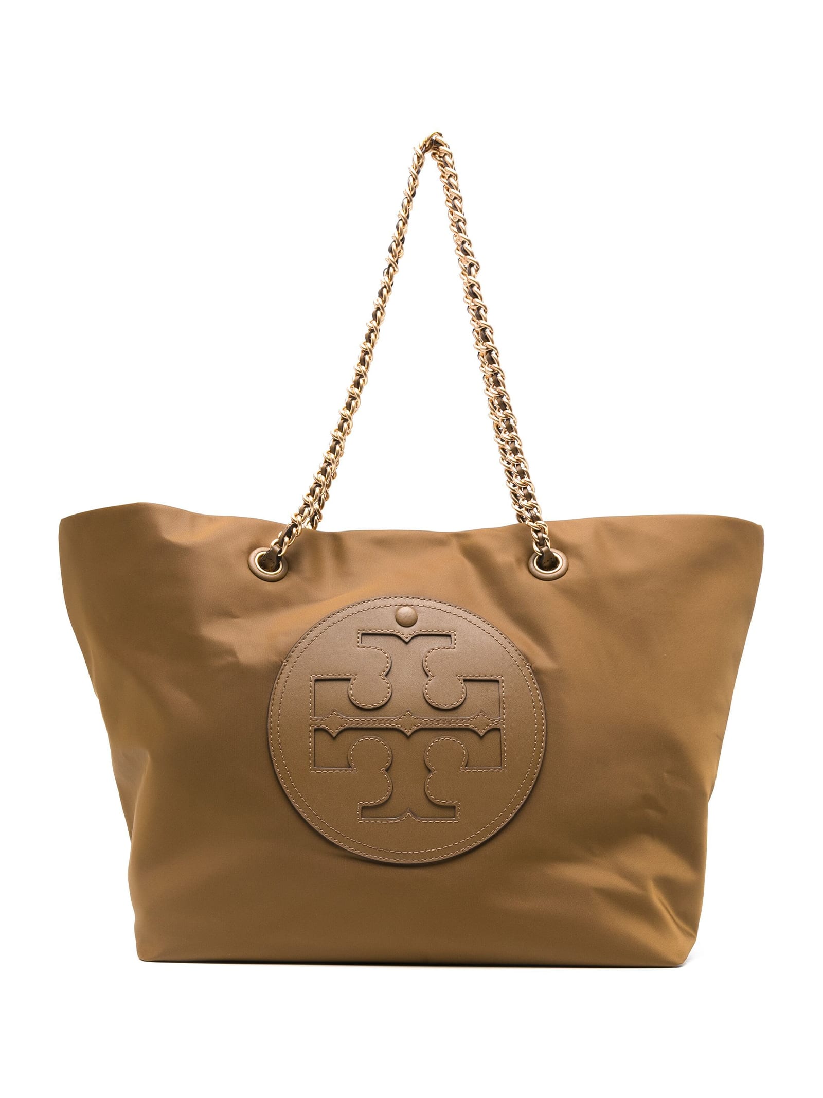 Shop Tory Burch Shopping Bag Ella Chain In Nylon In Camel