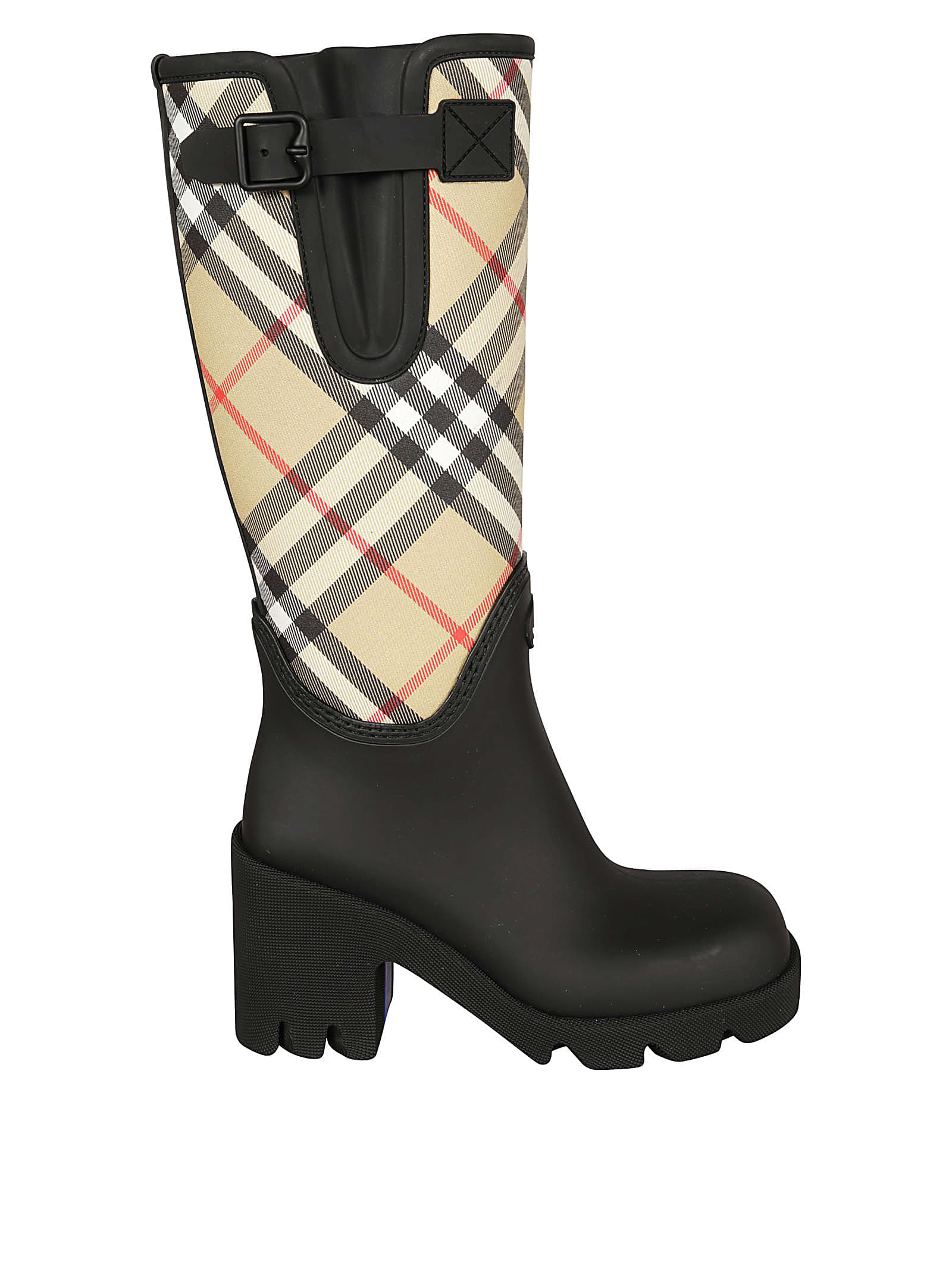 Burberry Embroidered Canvas And Rubber Boots In Black