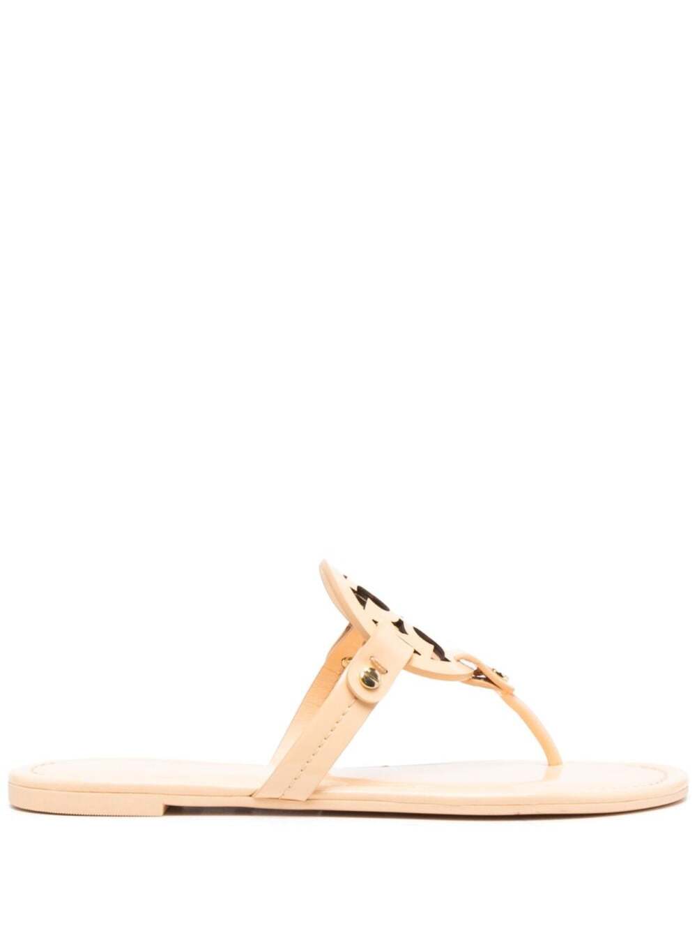 miller Beige Thong Sandal With Tonal Logo In Leather Woman