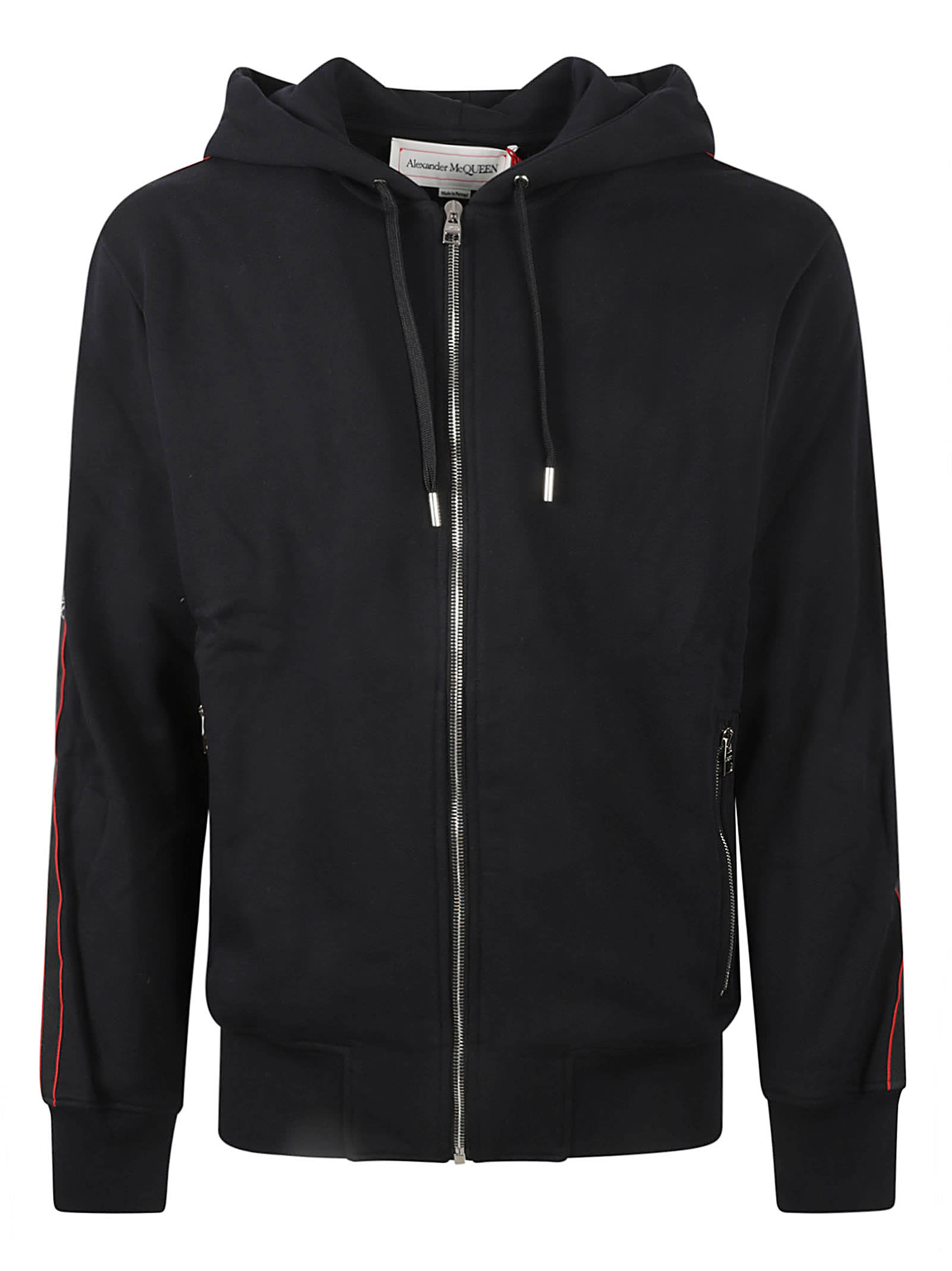 Alexander Mcqueen Side Stripe Hooded Zip Jacket In Black/mix