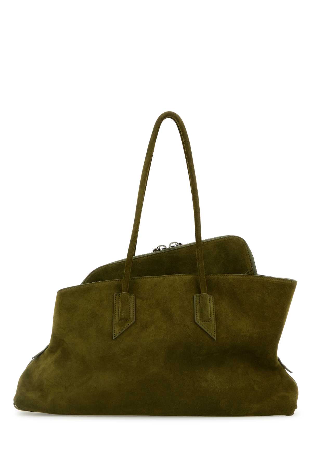 Attico Olive Green Suede Medium La Passeggiata Shoulder Bag In Brown