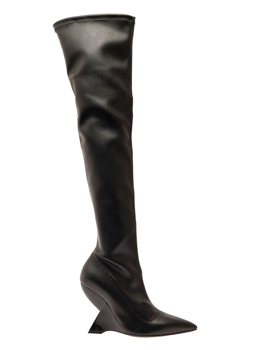 SEMICOUTURE Black Over The Knee Boots With Asymmetric Heel In Faux Leather Woman
