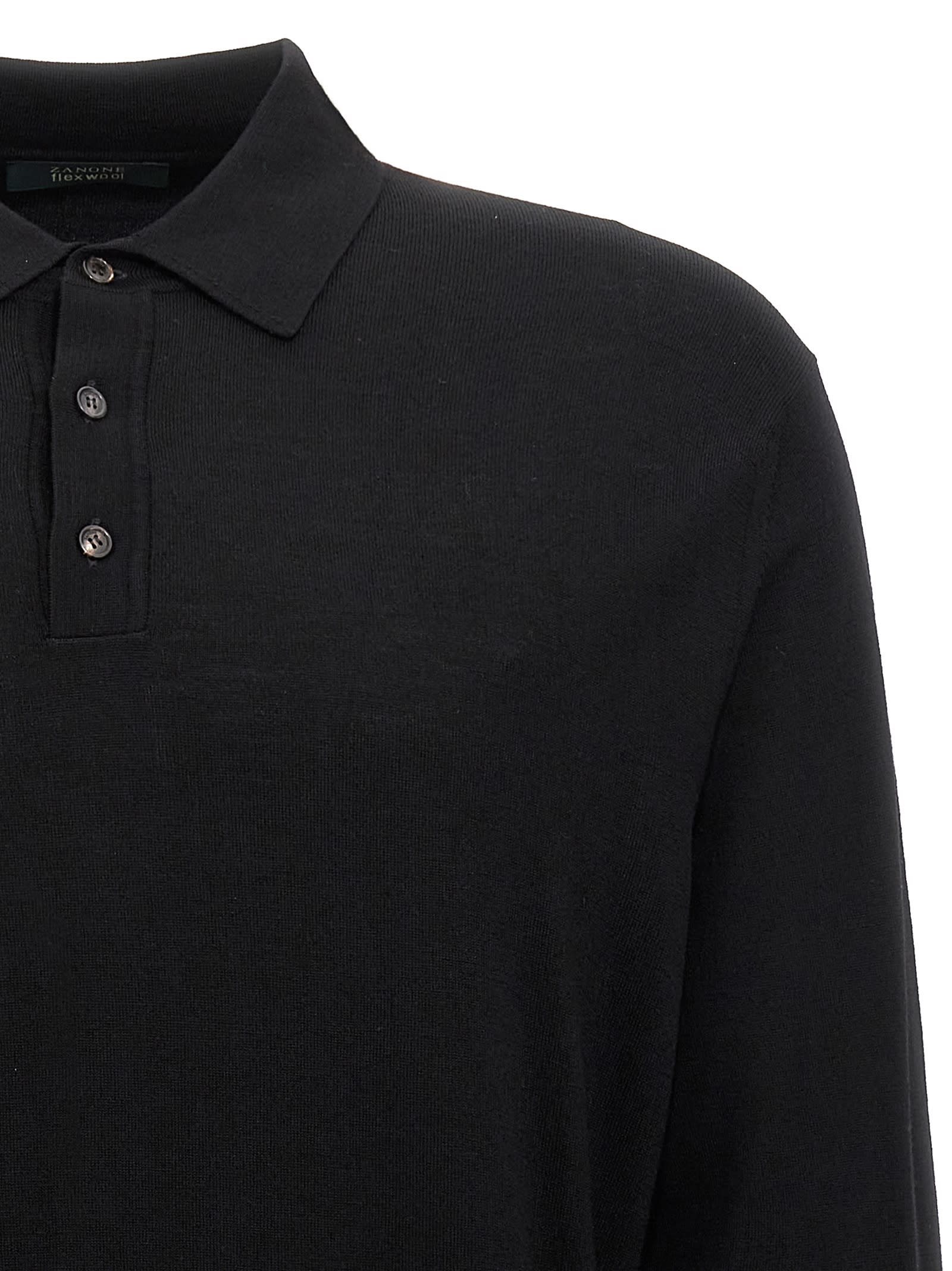 Zanone Long-sleeve Fine-knit Polo Shirt In Black
