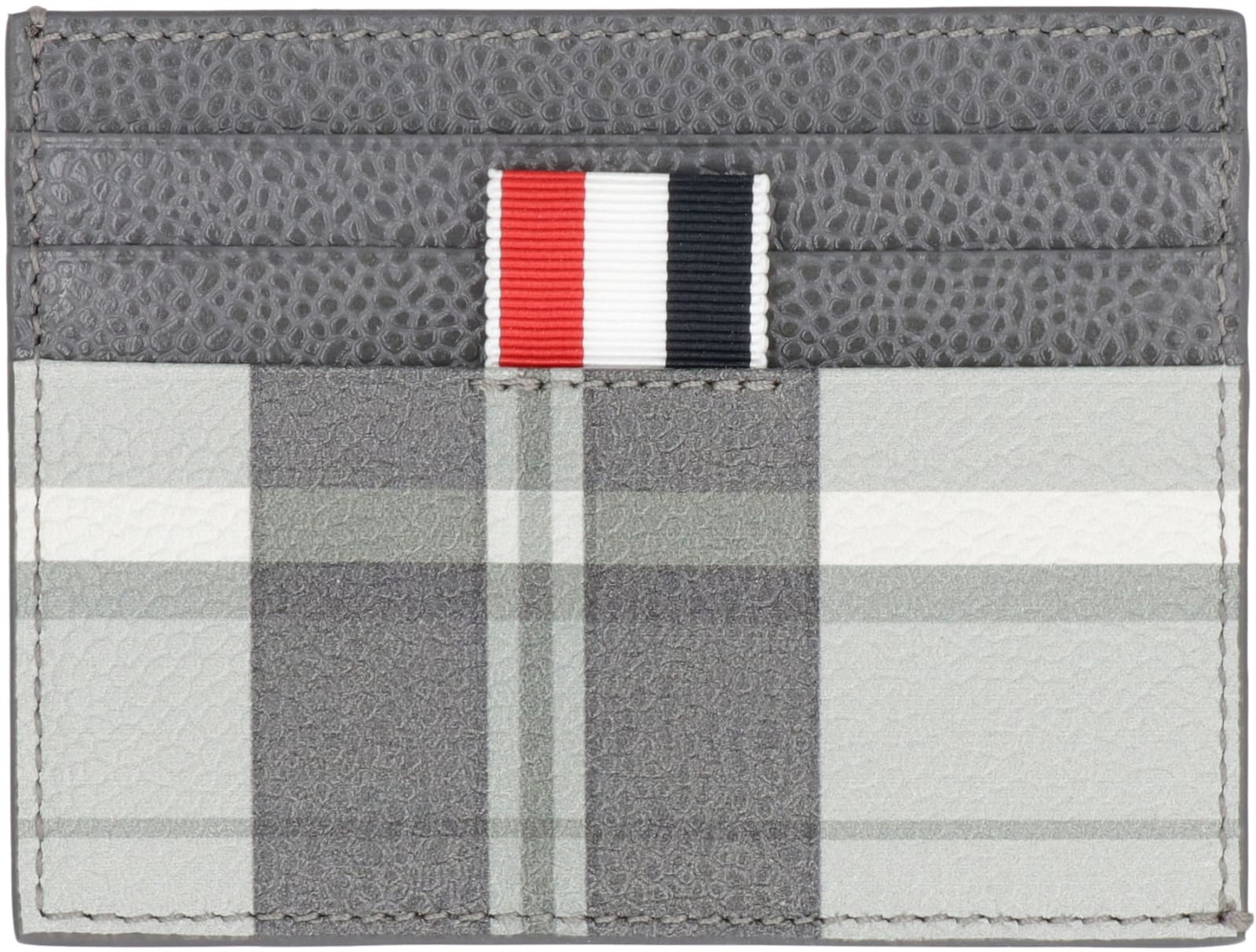 Thom Browne Printed Leather Card Holder In Gray