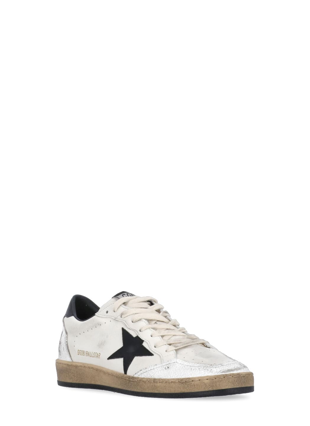 Golden Goose White And Black Leather Ball Star Low Sneakers In White
