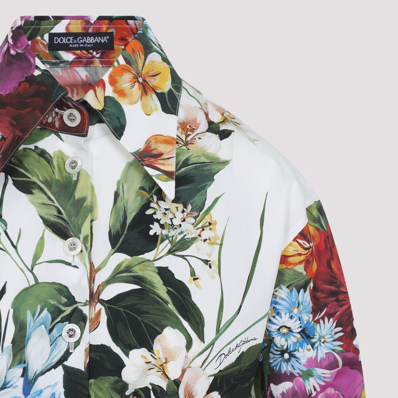 Dolce & Gabbana Multicolor Cropped Shirt With Tie Closure On The Front And All-over Floral Print In Multi
