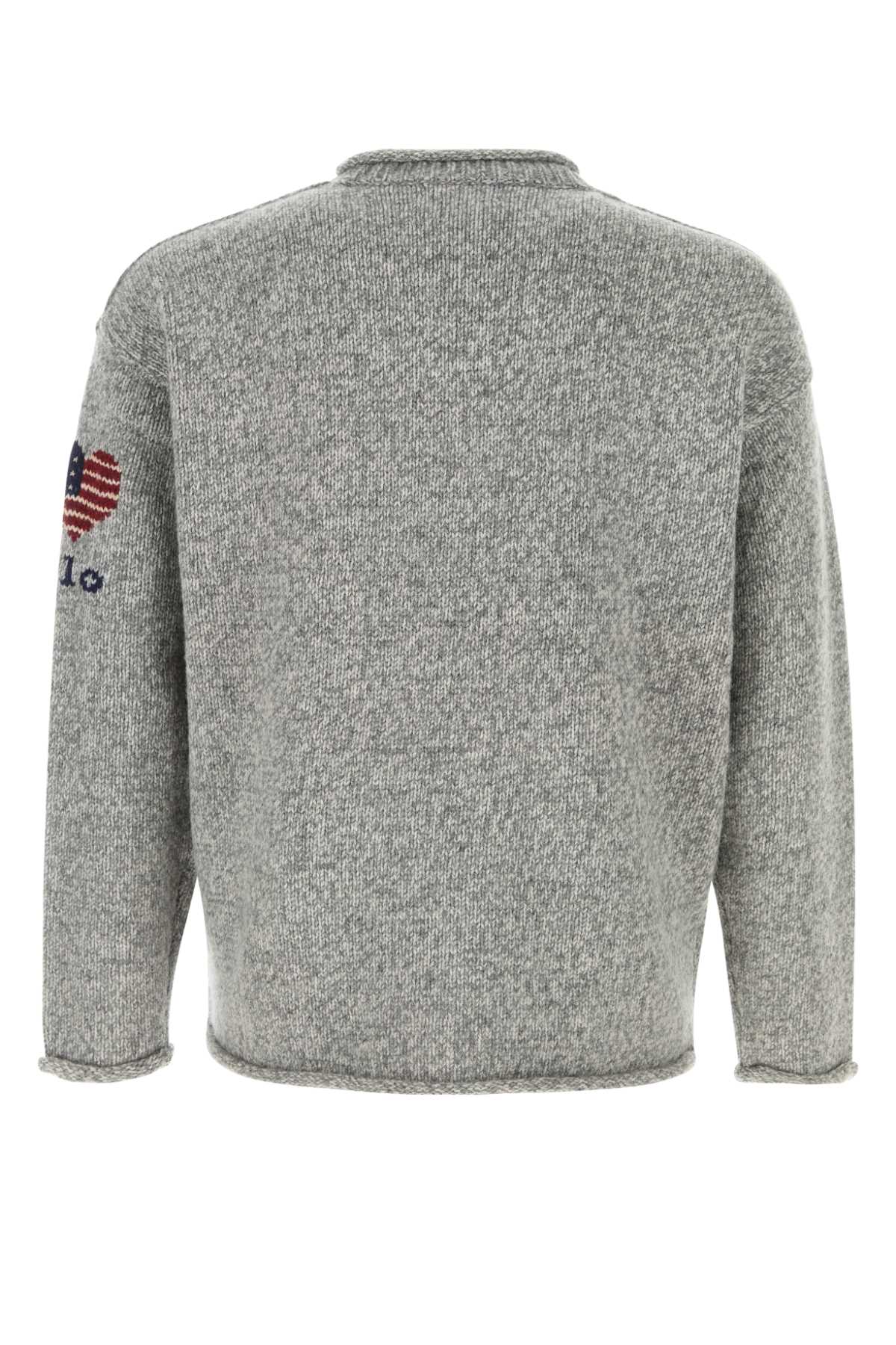 Shop Polo Ralph Lauren Melange Grey Wool Sweater In Greycombo