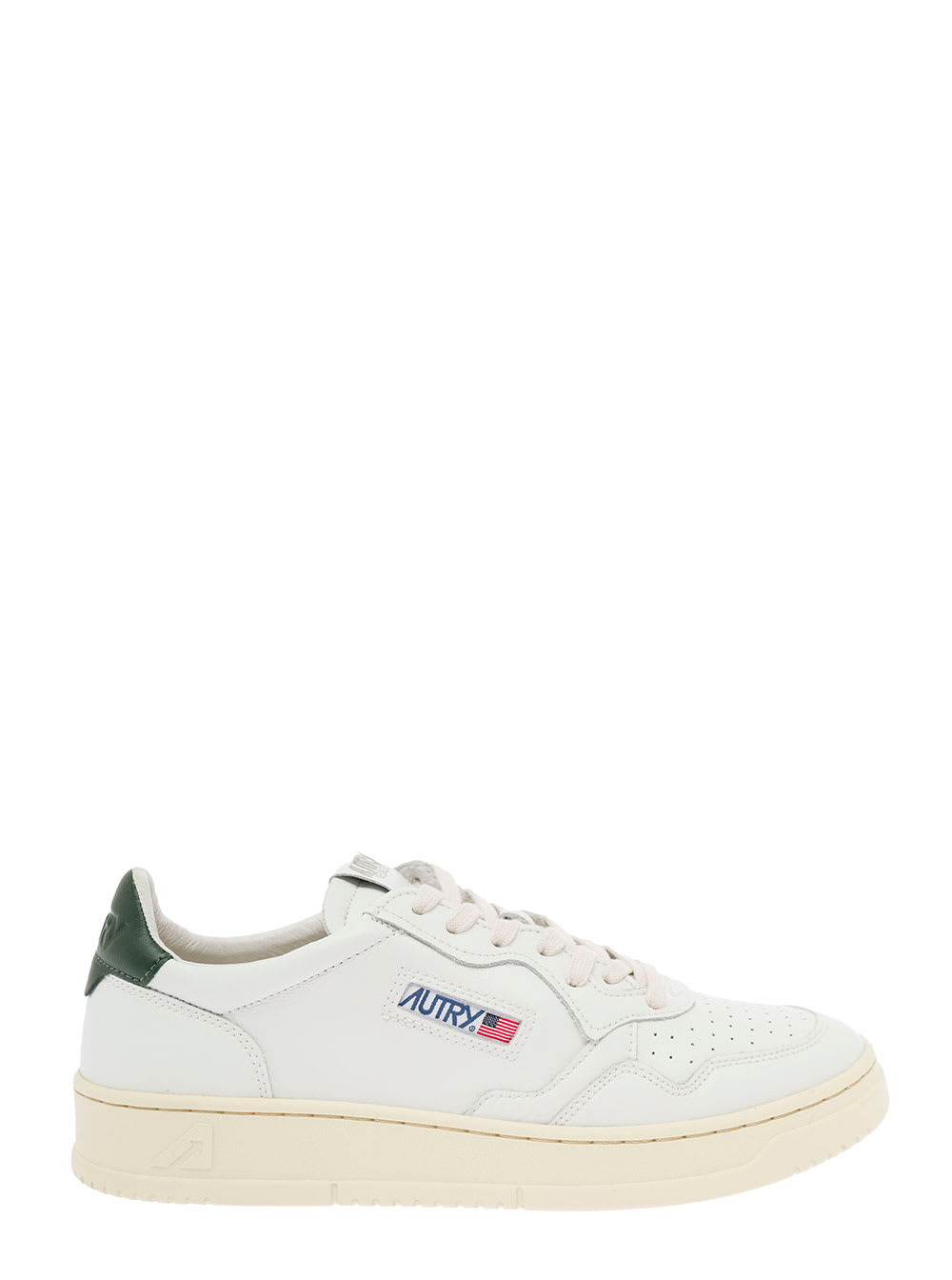 Autry Mans White And Green Leather Low Sneakers