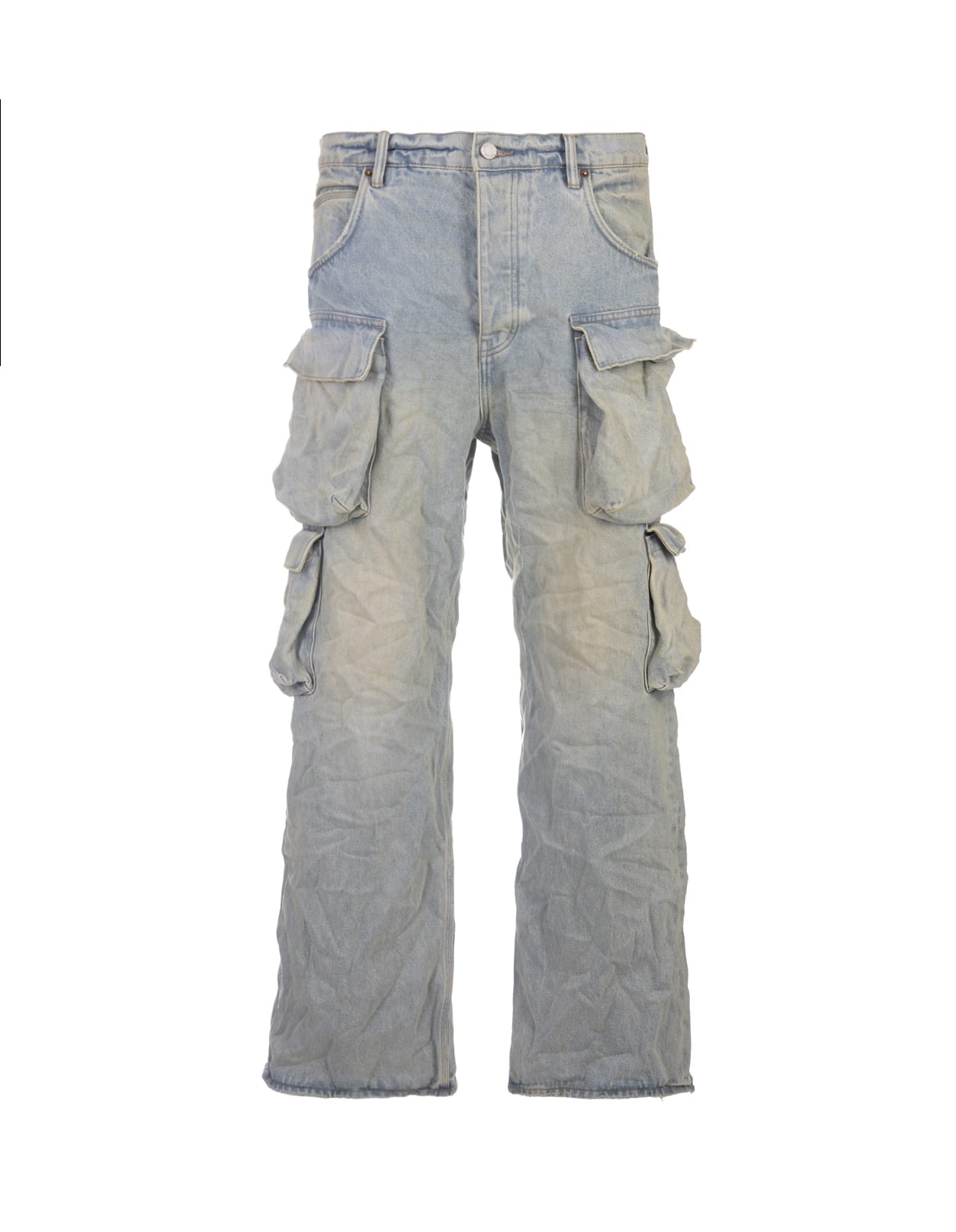 P018 Relaxed Double Cargo Jeans In Light Indigo