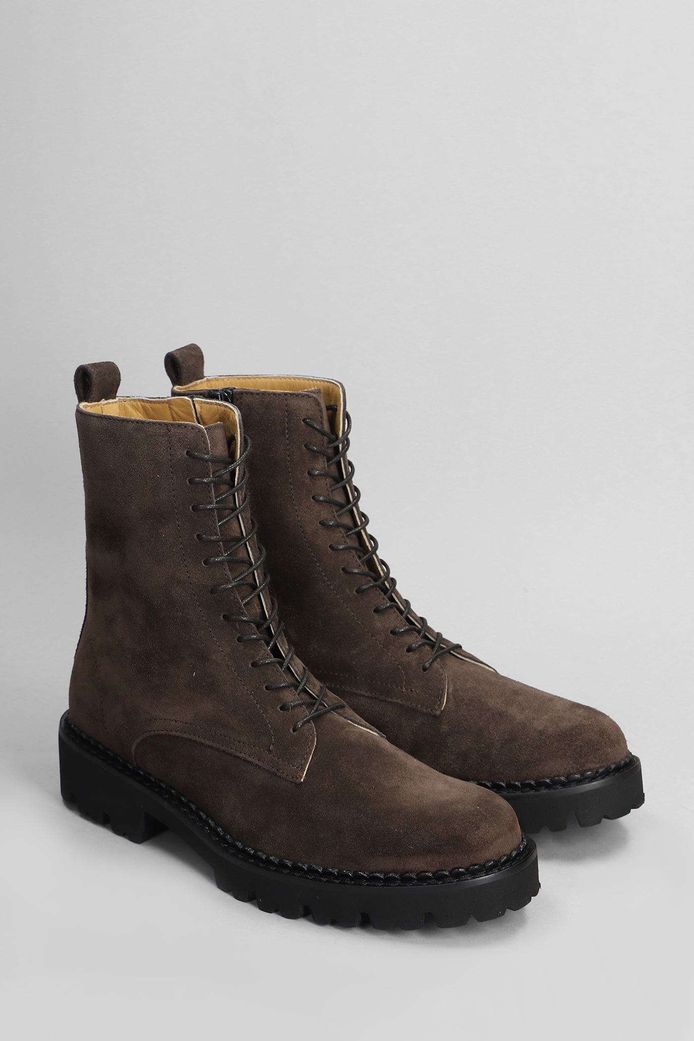 Shop Fabio Rusconi Combat Boots In Dark Brown Suede