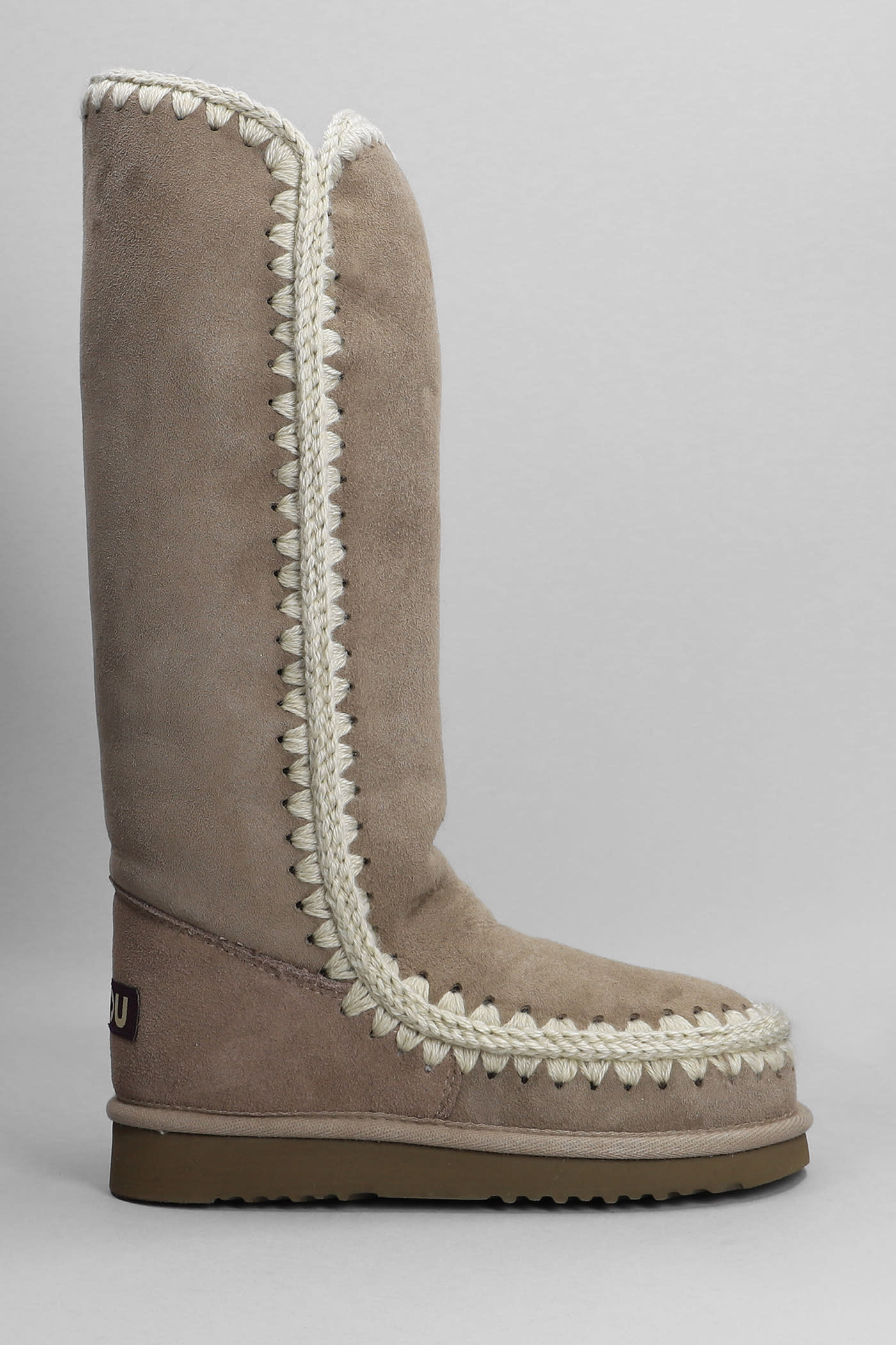 Eskimo 40 Low Heels Boots In Taupe Suede