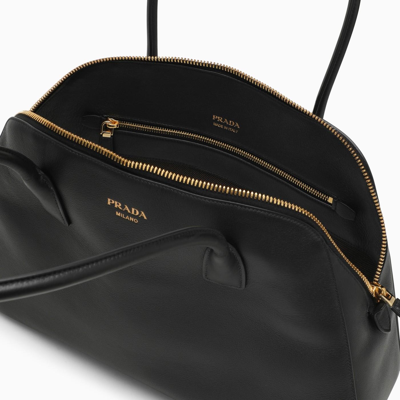 Shop Prada Large Black Leather Shopping Bag In Nero