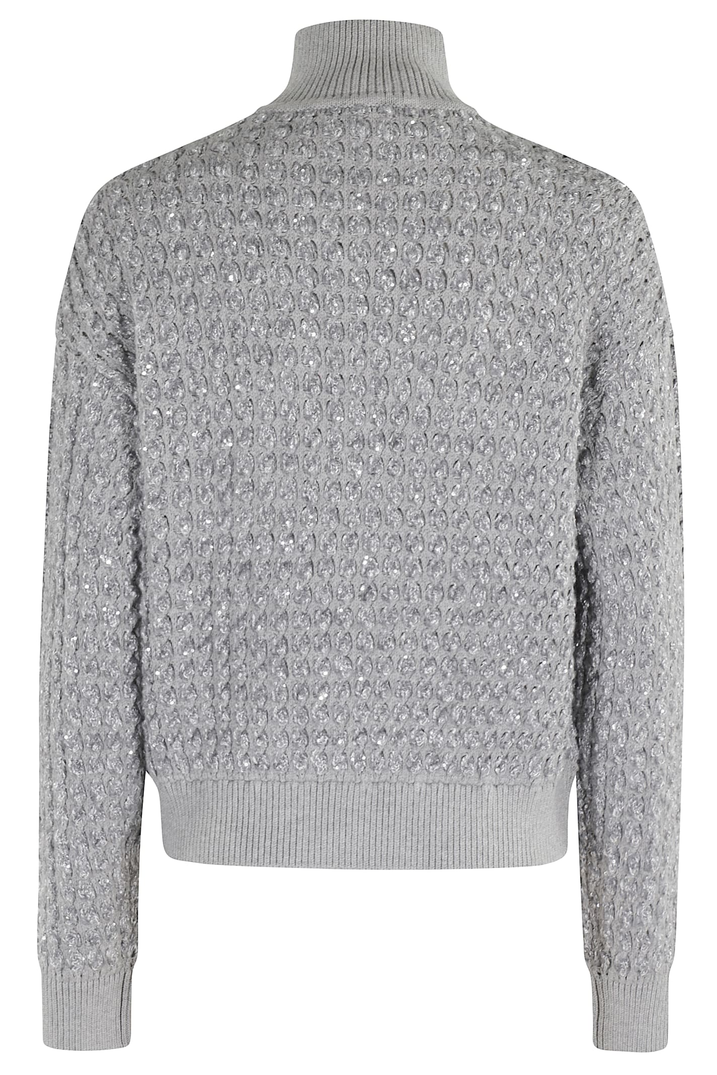 Elisabetta Franchi Sequin-embellished High-neck Sweater In Gray