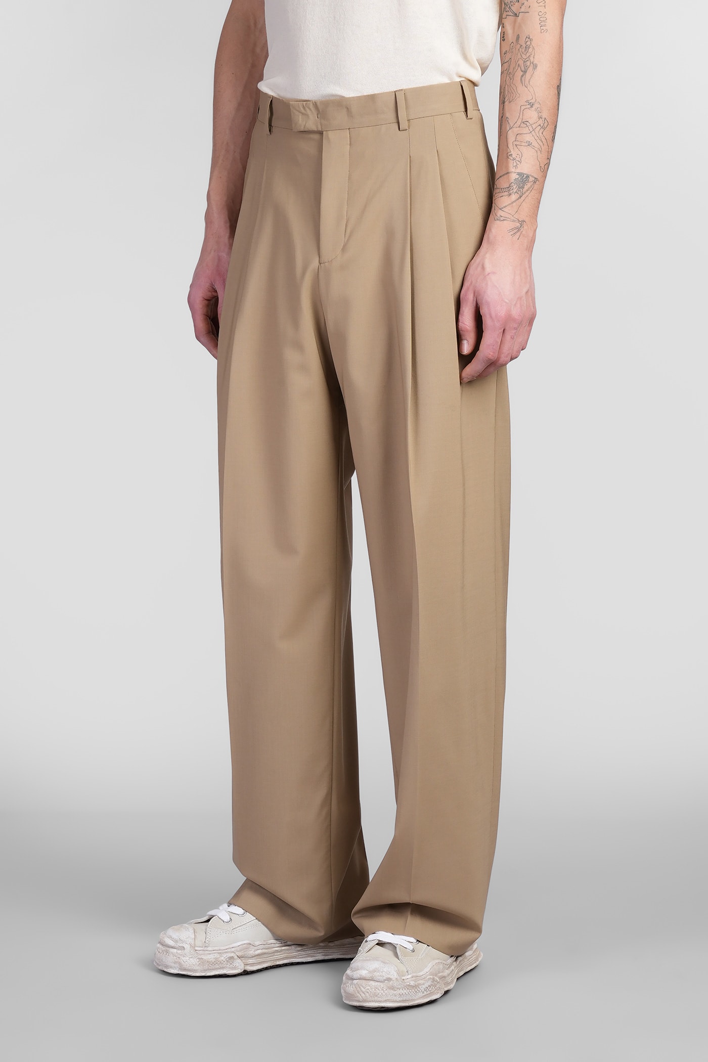 A Paper Kid Pants In Beige Wool In Beige