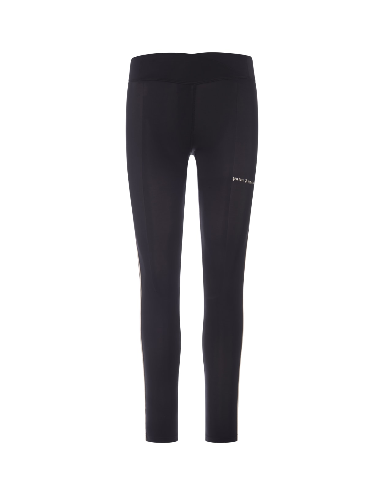 Palm Angels Black Leggings With Logo And Bands