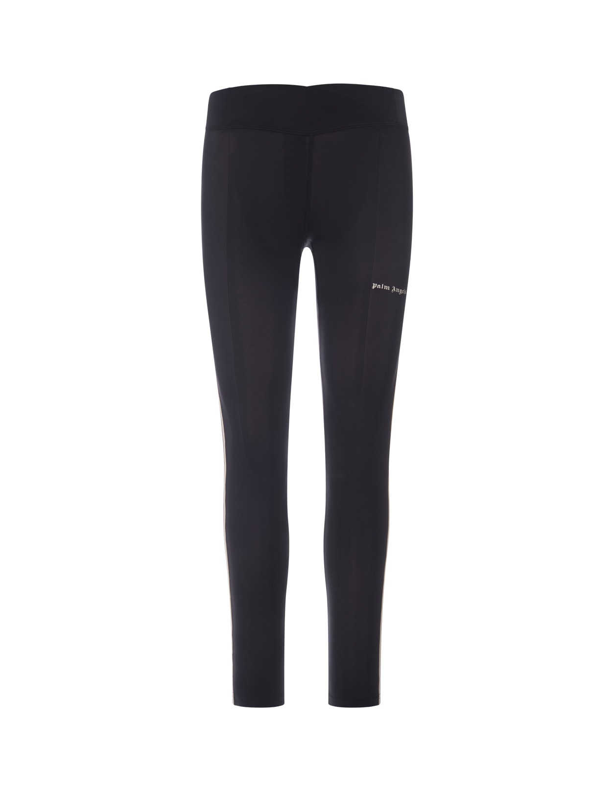 Shop Palm Angels Black Leggings With Logo And Bands