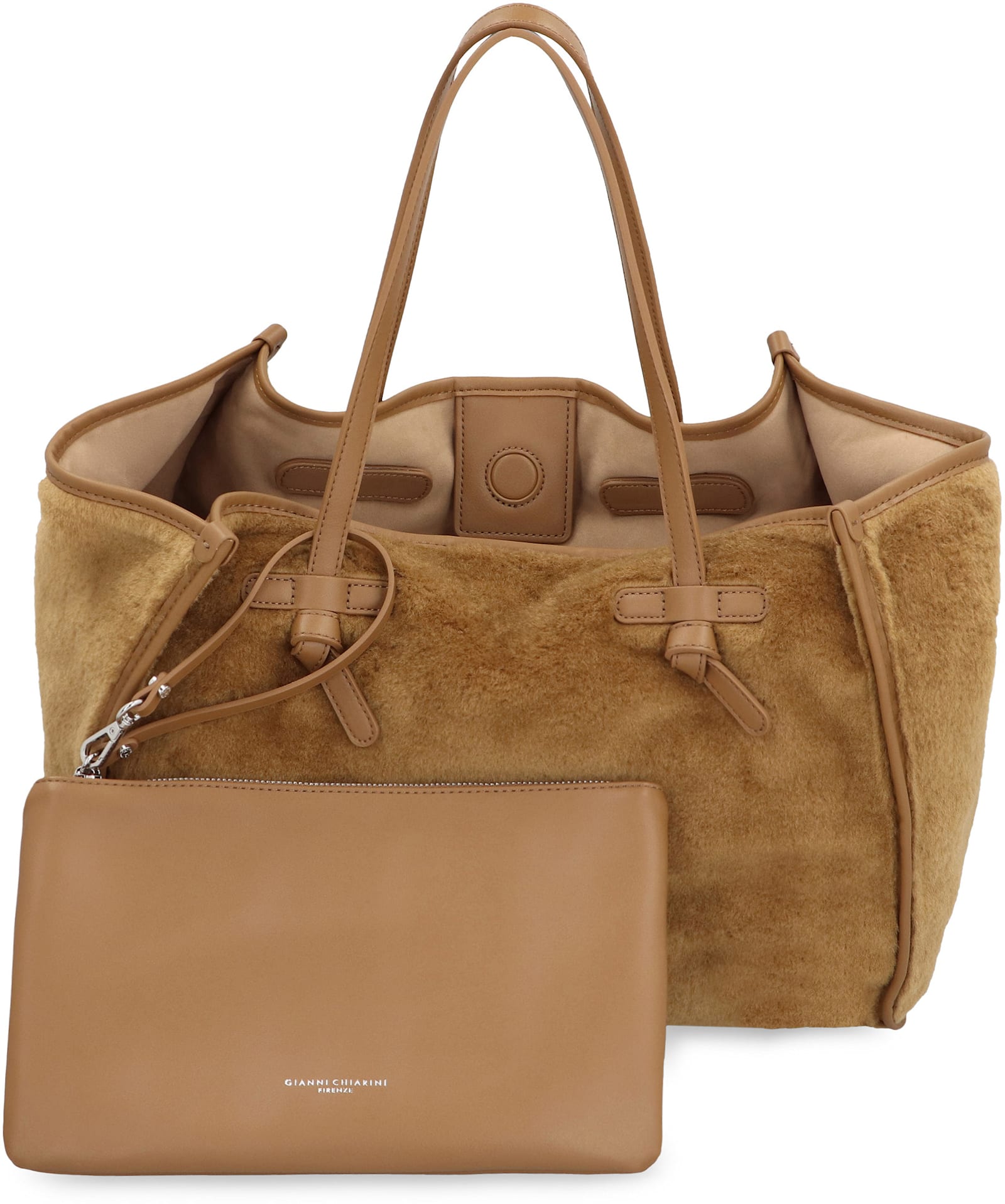 Shop Gianni Chiarini Marcella Faux Fur Tote In Beige