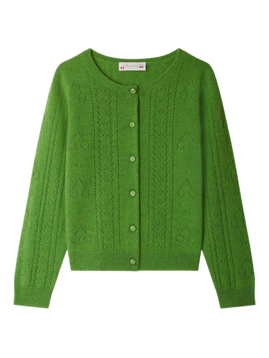 Bonpoint Josiane Cardigan In Green Cashmere In Multi
