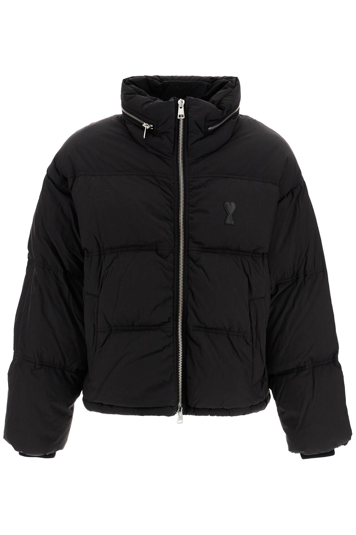 Shop Ami Alexandre Mattiussi Down Jacket With Logo Patch In Noir (black)