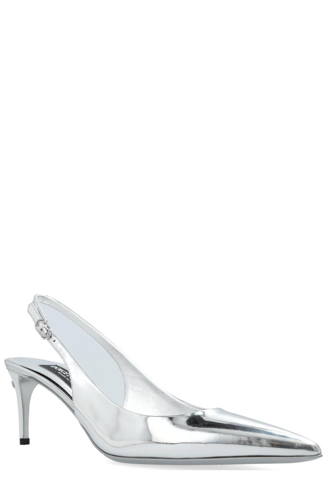 Dolce & Gabbana 60 Mirrored Leather Slingback Pumps In Silver